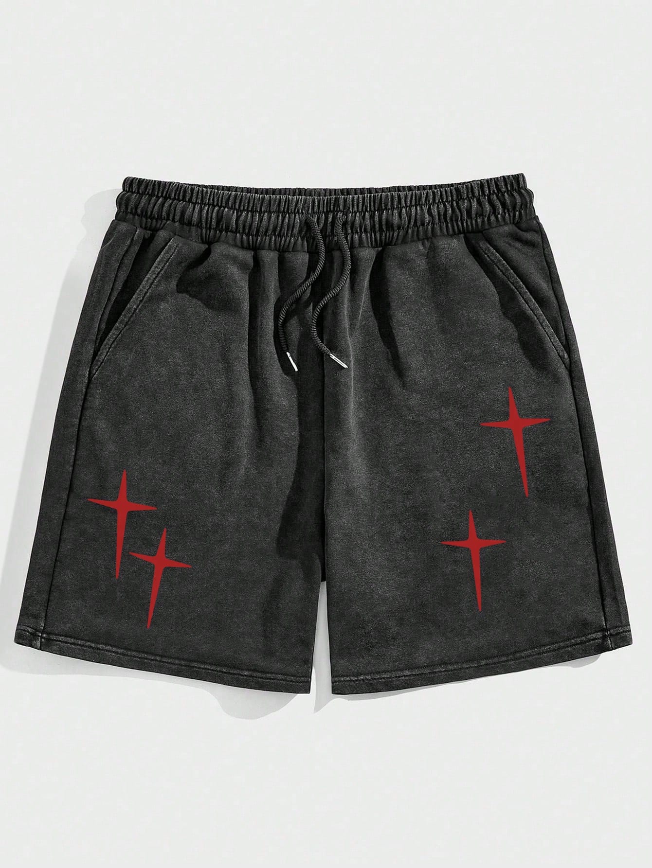 Goth Men's Star Print Drawstring Waist Shorts, School