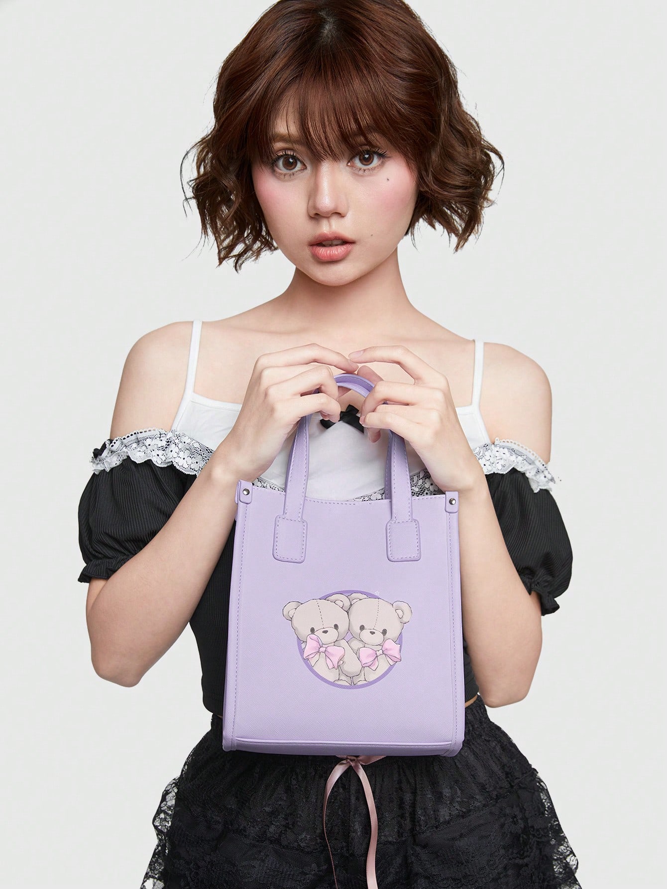 Kawaii Simple And Elegant Purple Teddy Bear Ladies' Handbag, Daily Use
