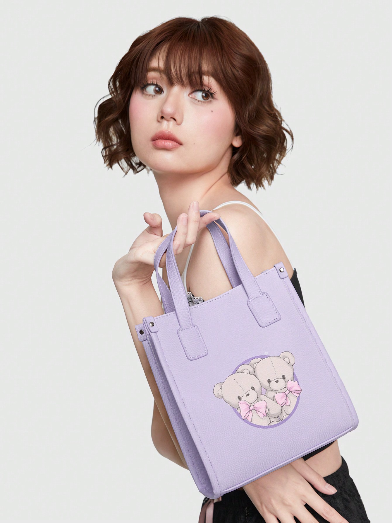 Kawaii Simple And Elegant Purple Teddy Bear Ladies' Handbag, Daily Use