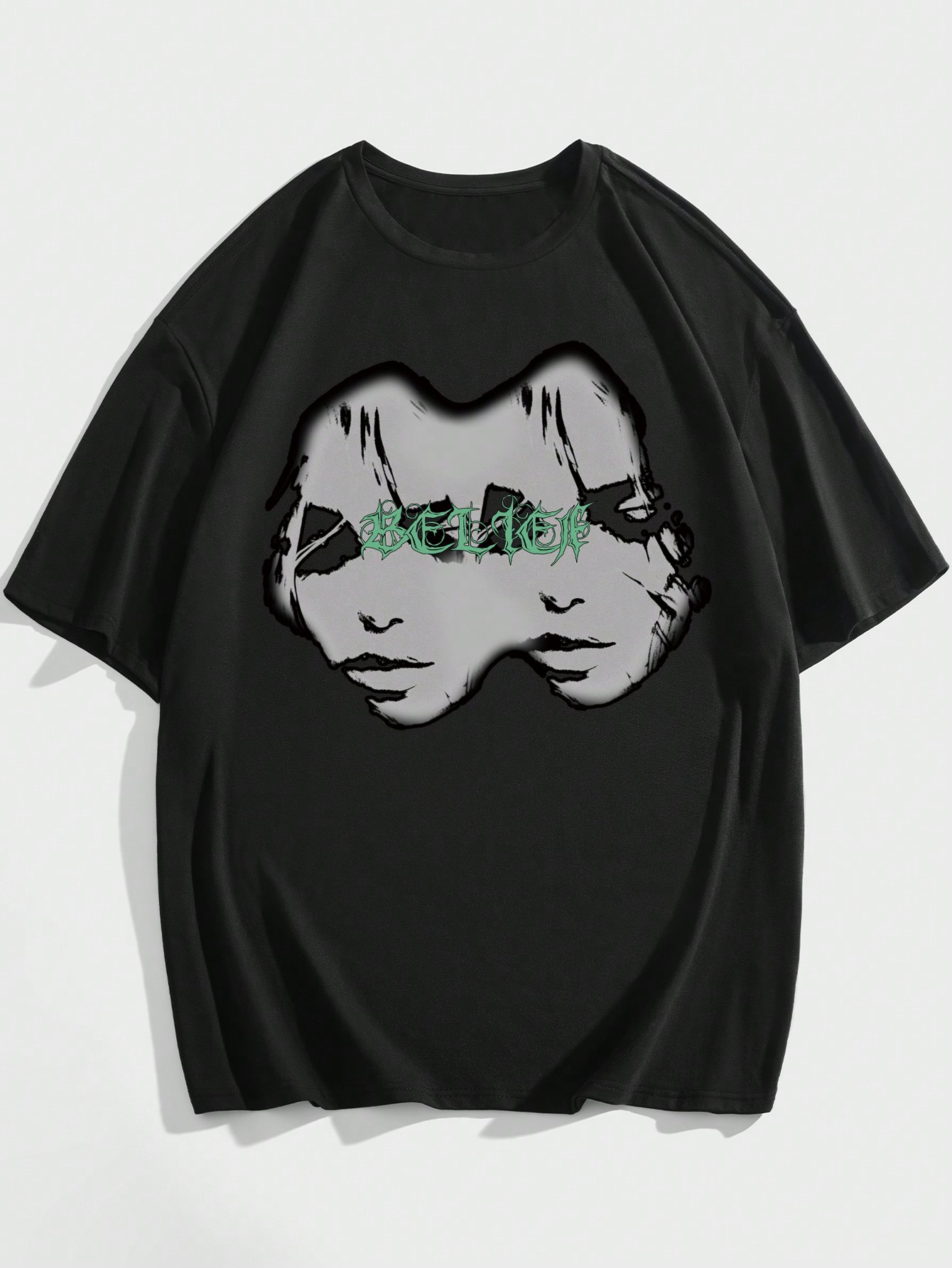 Goth Men's Letter And Faces Printed Round Neck T-Shirt