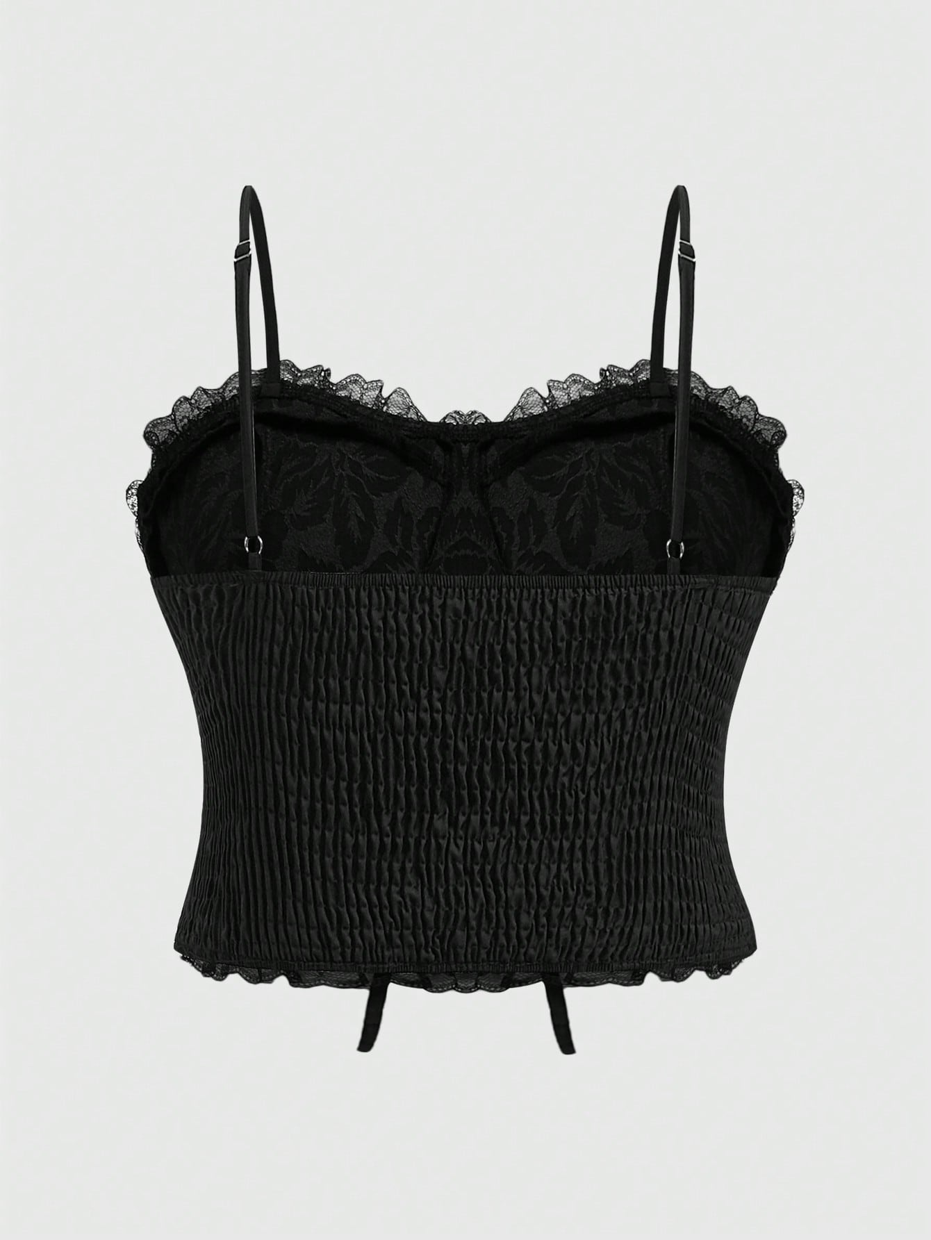 Goth Plus Size Holiday Style Floral Jacquard Lace Trim Crisscross Tie Cami