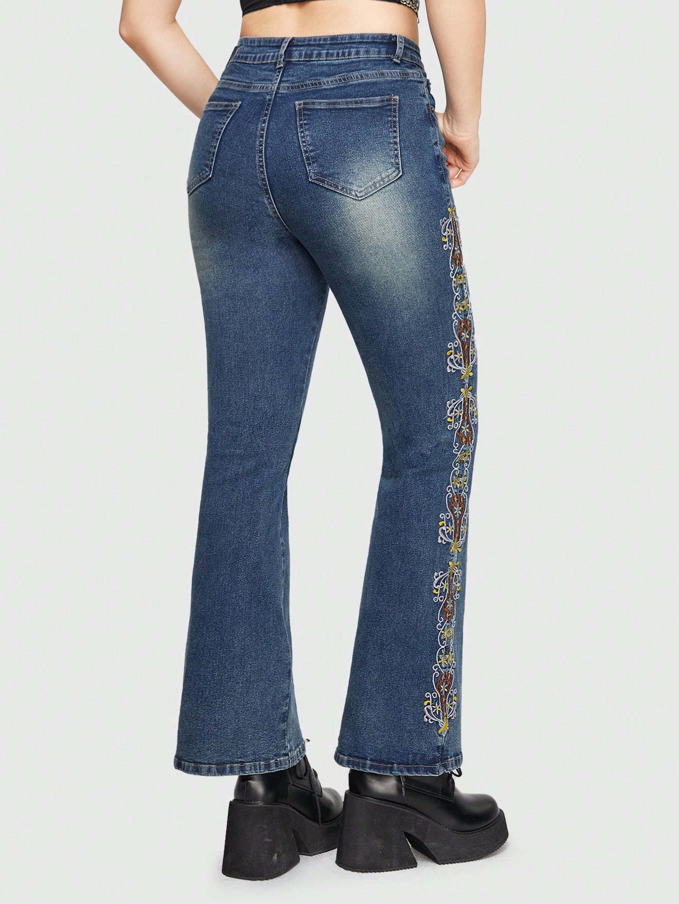 Goth Women's Embroidered Flare Jeans