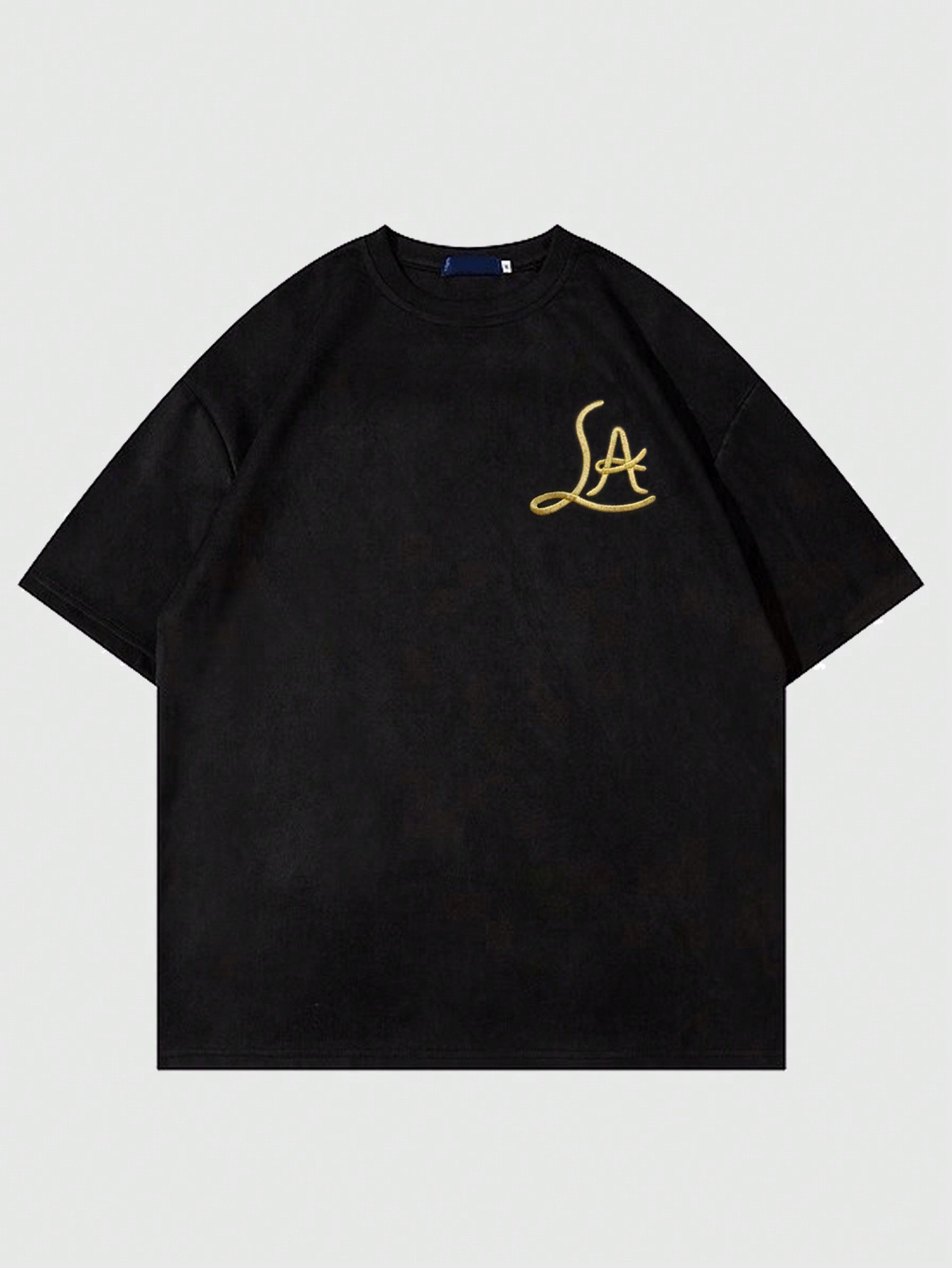 Prep Men's Velvet Alphabet Embroidery Short Sleeve T-Shirt