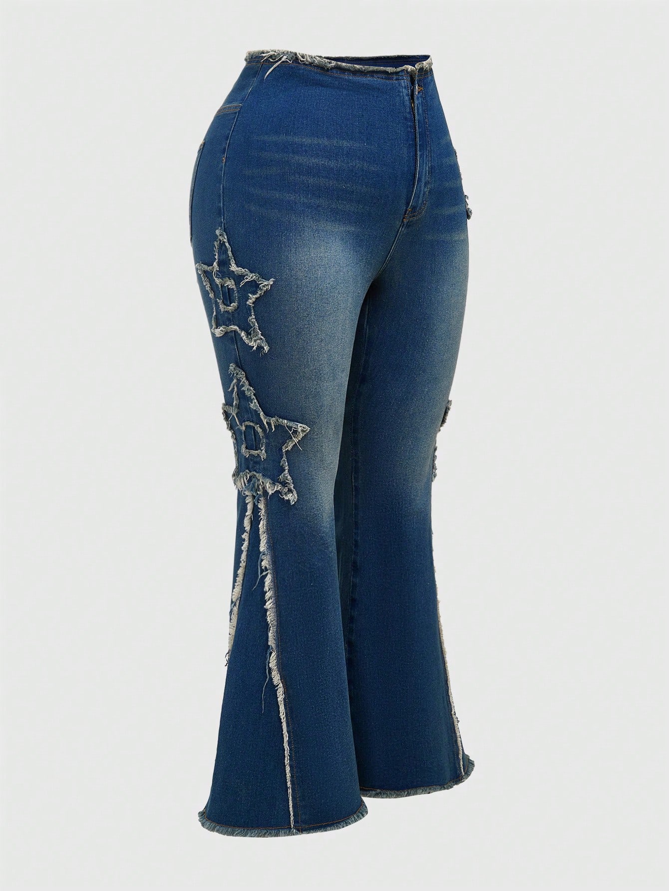 Fairycore Women's Plus Size Fringed Flared Jeans With Star Pattern, School