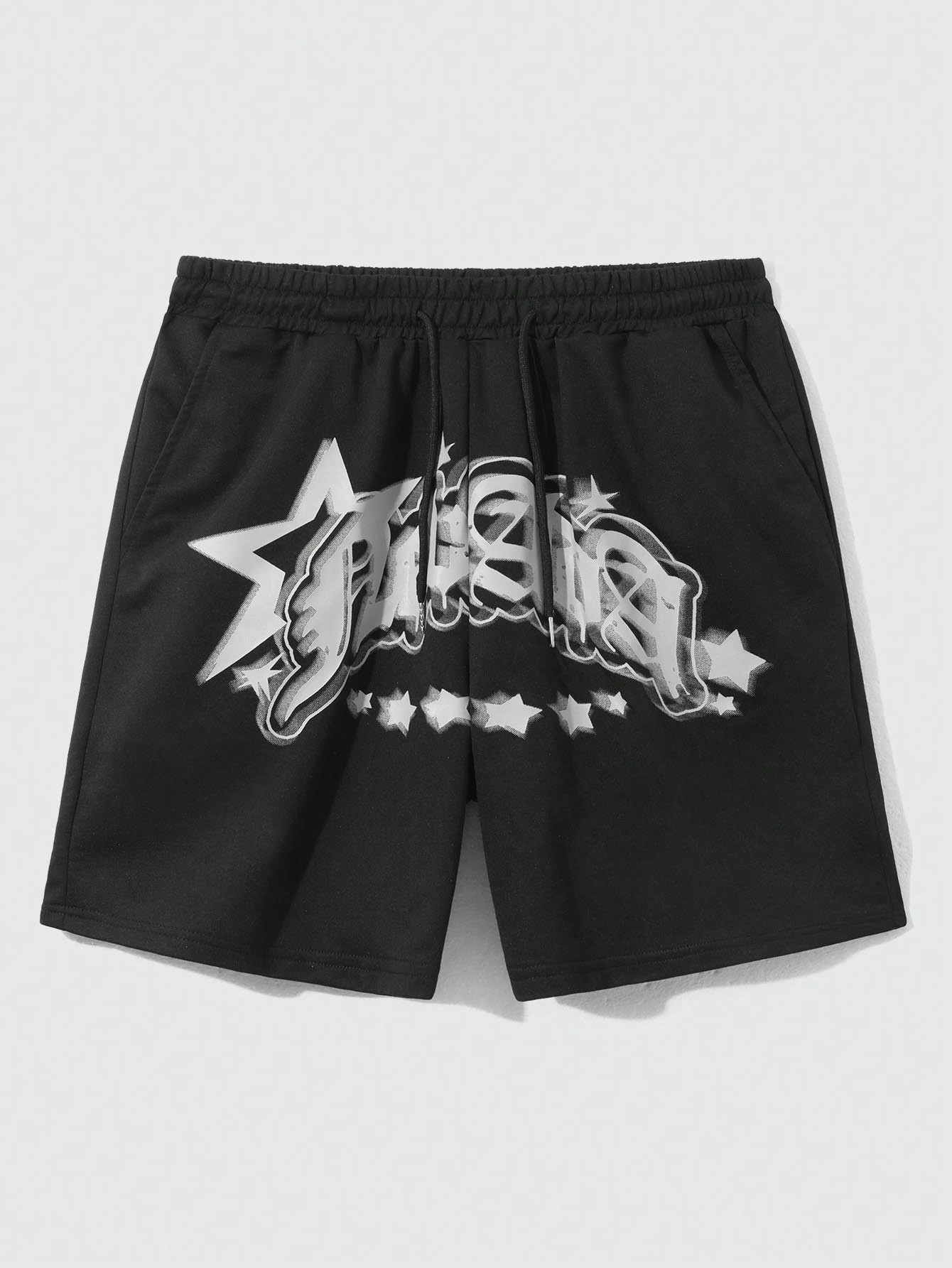 Street Life Men's Star & Letter Print Drawstring Waist Shorts For Summer, School