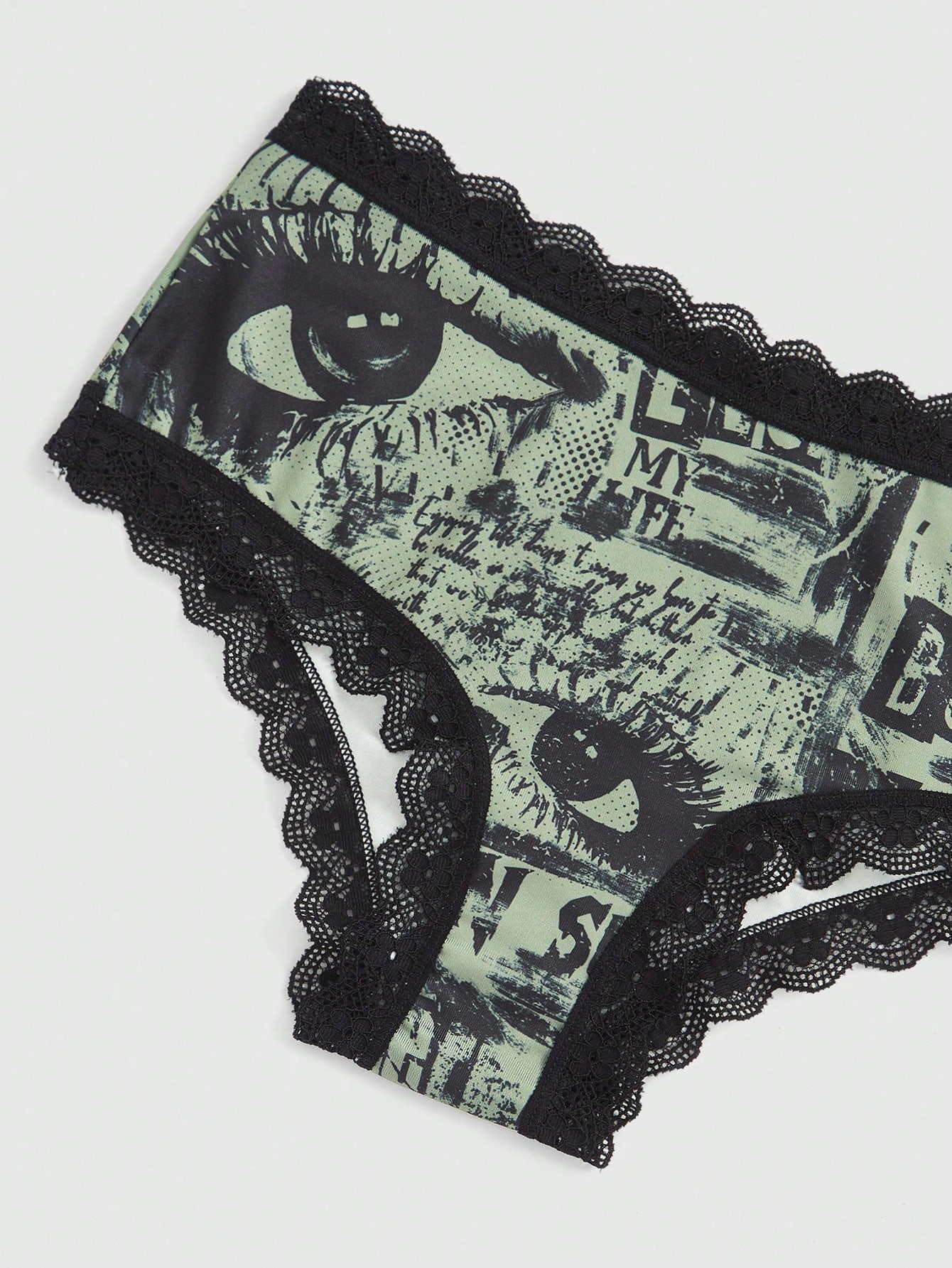 Grunge Punk 5pcs/Set Dark Punk Style Lace Trim Triangle Panties With Printed Roses, Skulls, Stars, Eyes, Wings