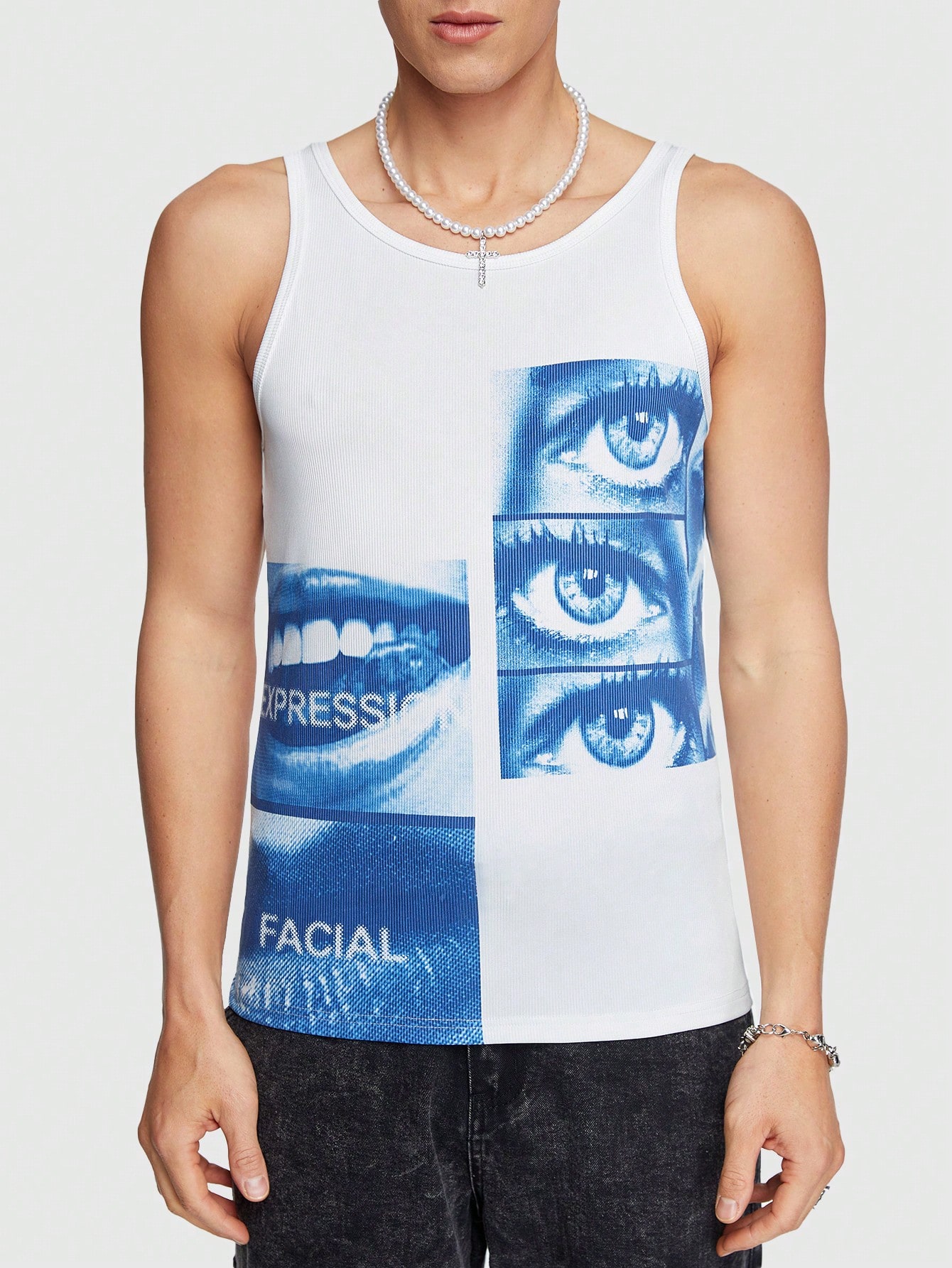 ROMWE Avant Men's Printed Solid Color Sleeveless Tank Top For Day-To-Day Wear In Spring And Summer