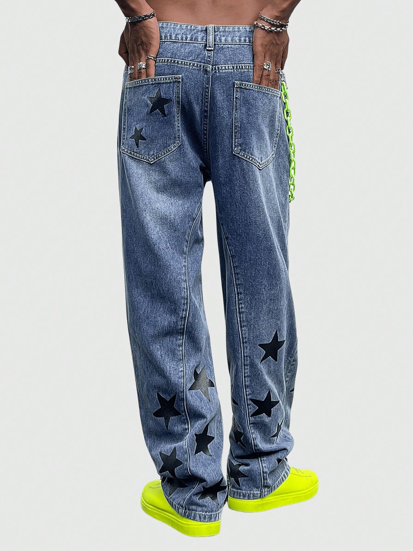 Street Life Men'S Star Pattern Printed Straight Leg Jeans