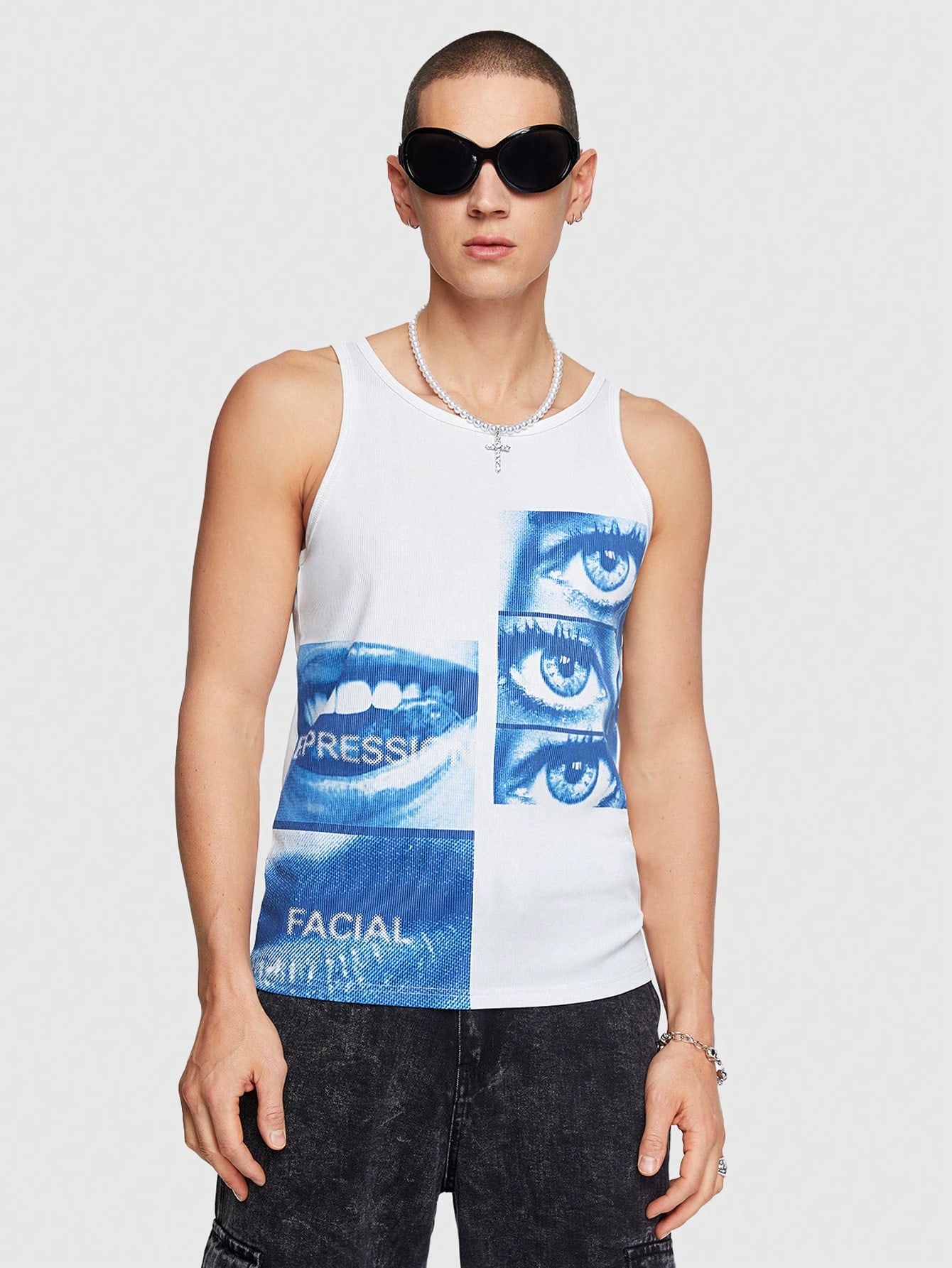 ROMWE Avant Men's Printed Solid Color Sleeveless Tank Top For Day-To-Day Wear In Spring And Summer