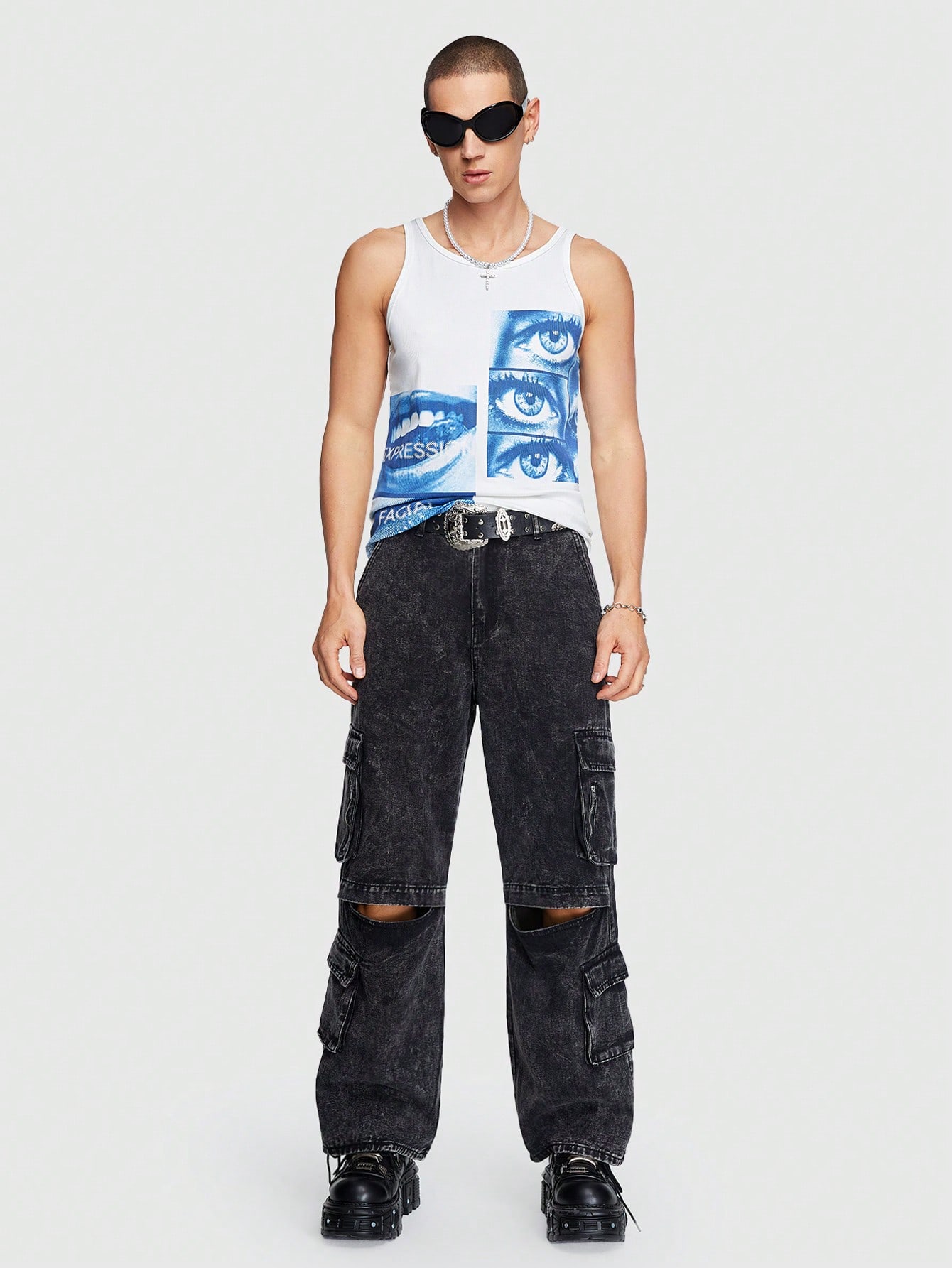 ROMWE Avant Men's Printed Solid Color Sleeveless Tank Top For Day-To-Day Wear In Spring And Summer