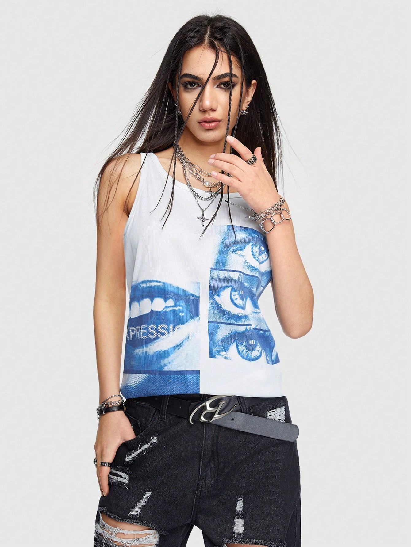ROMWE Avant Men's Printed Solid Color Sleeveless Tank Top For Day-To-Day Wear In Spring And Summer