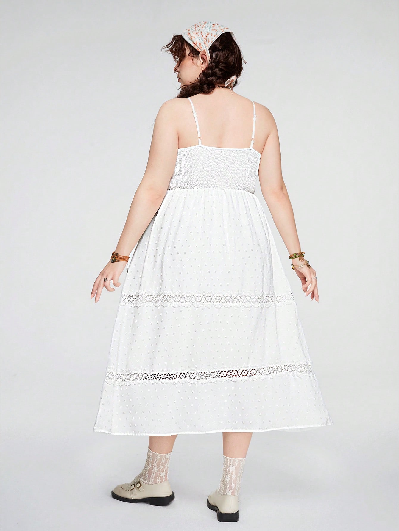 Fairycore Plus Size Women's Ruffled Hemline Spaghetti Strap Dresses With Cinching Waist