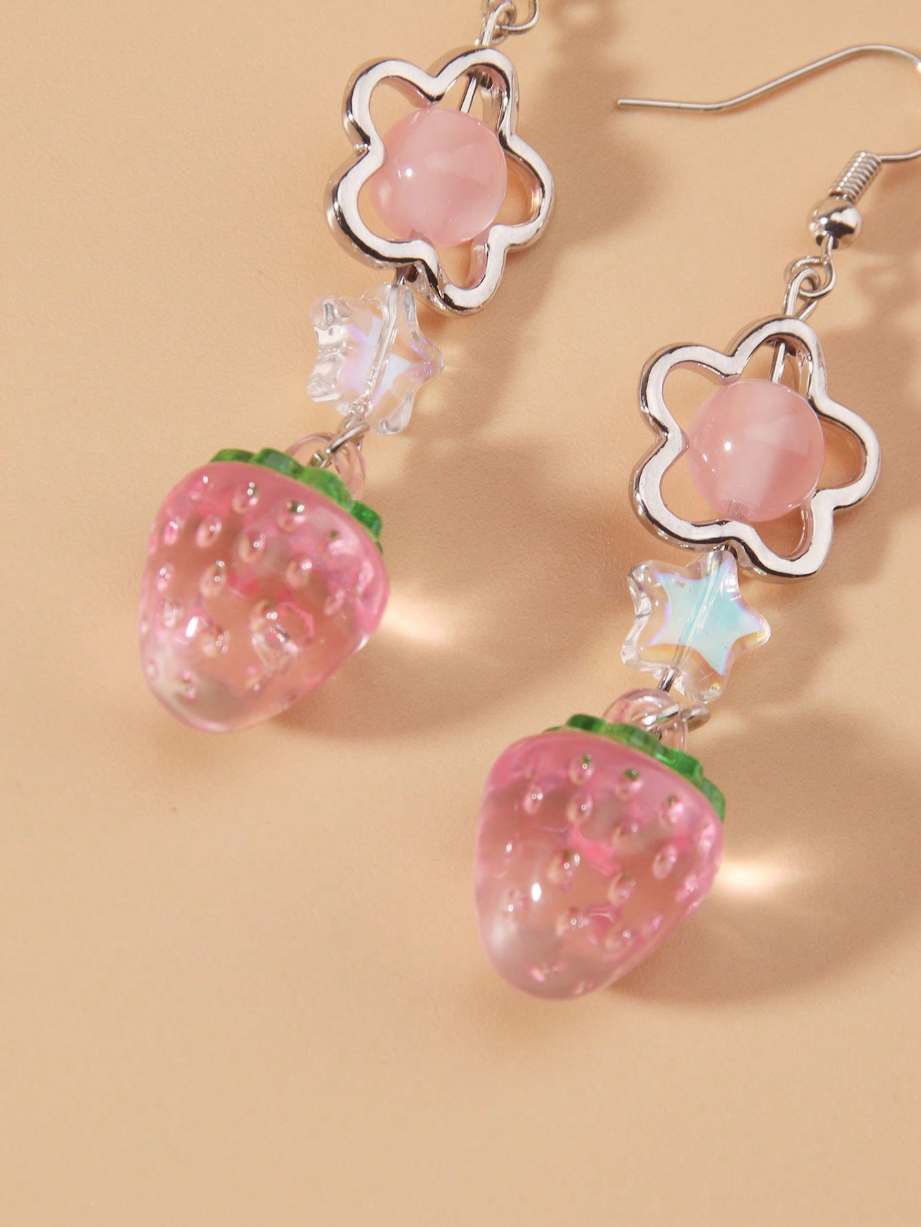 Kawaii Cute Polymer Clay Beaded Star, Strawberry Shaped Pendant Earrings Jewelry Gift