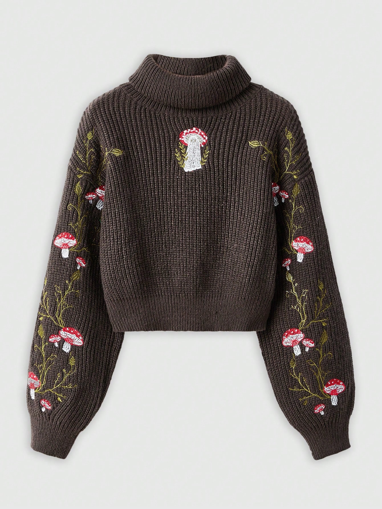 Fairycore Mushroom Pattern Turtleneck Drop Shoulder Sweater