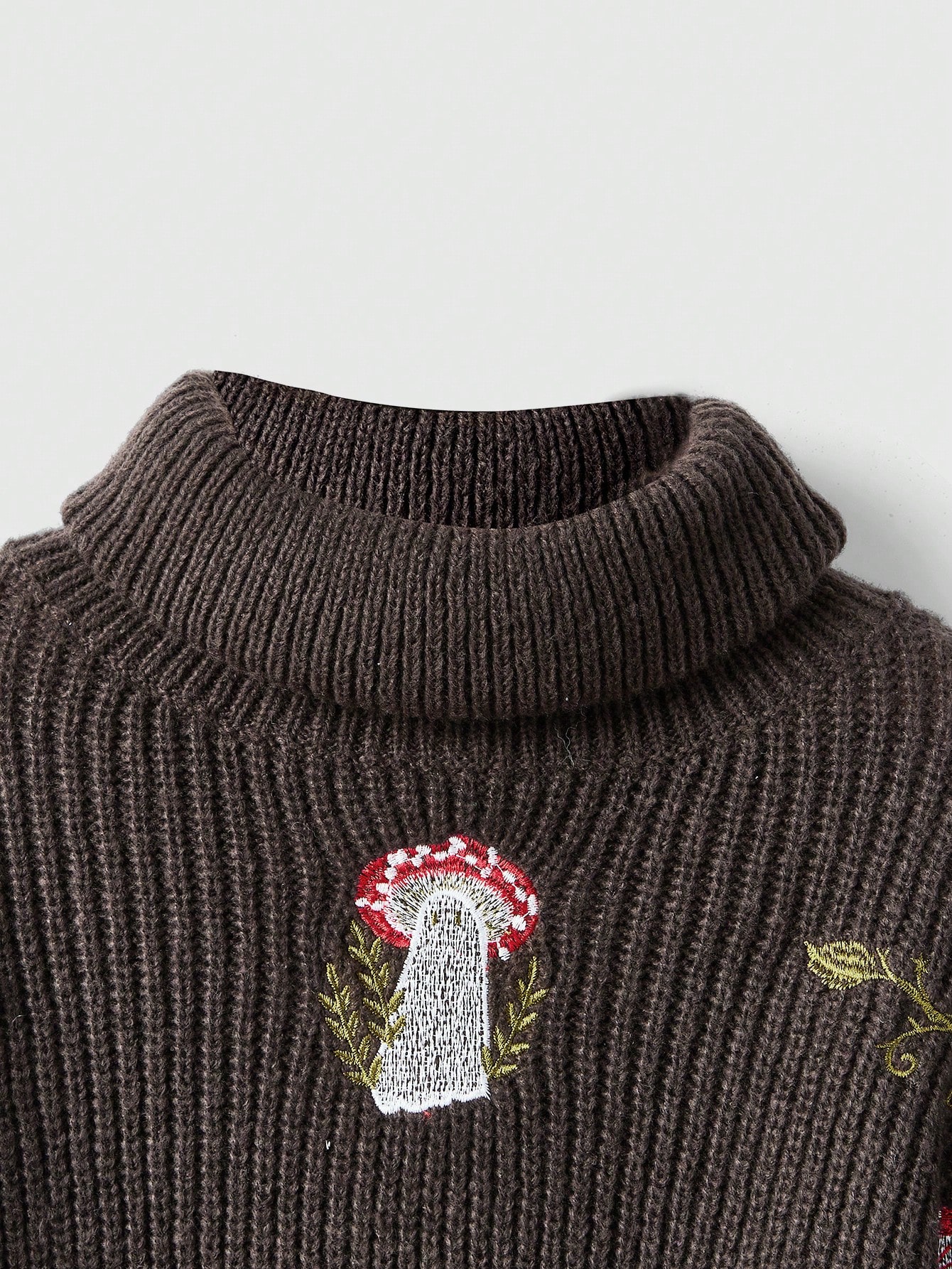 Fairycore Mushroom Pattern Turtleneck Drop Shoulder Sweater