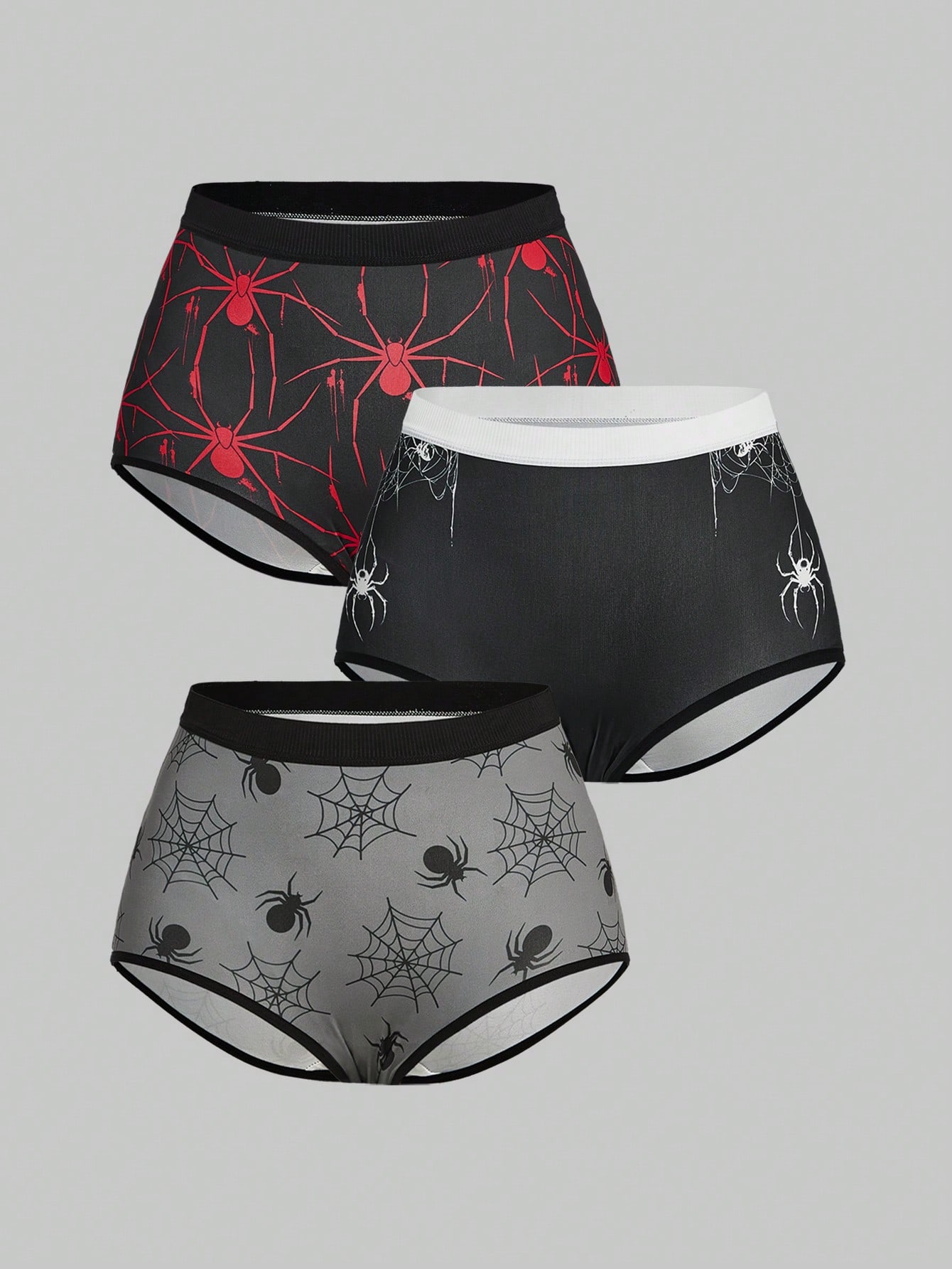 Goth 3pcs Spider Printed Triangle Briefs Set