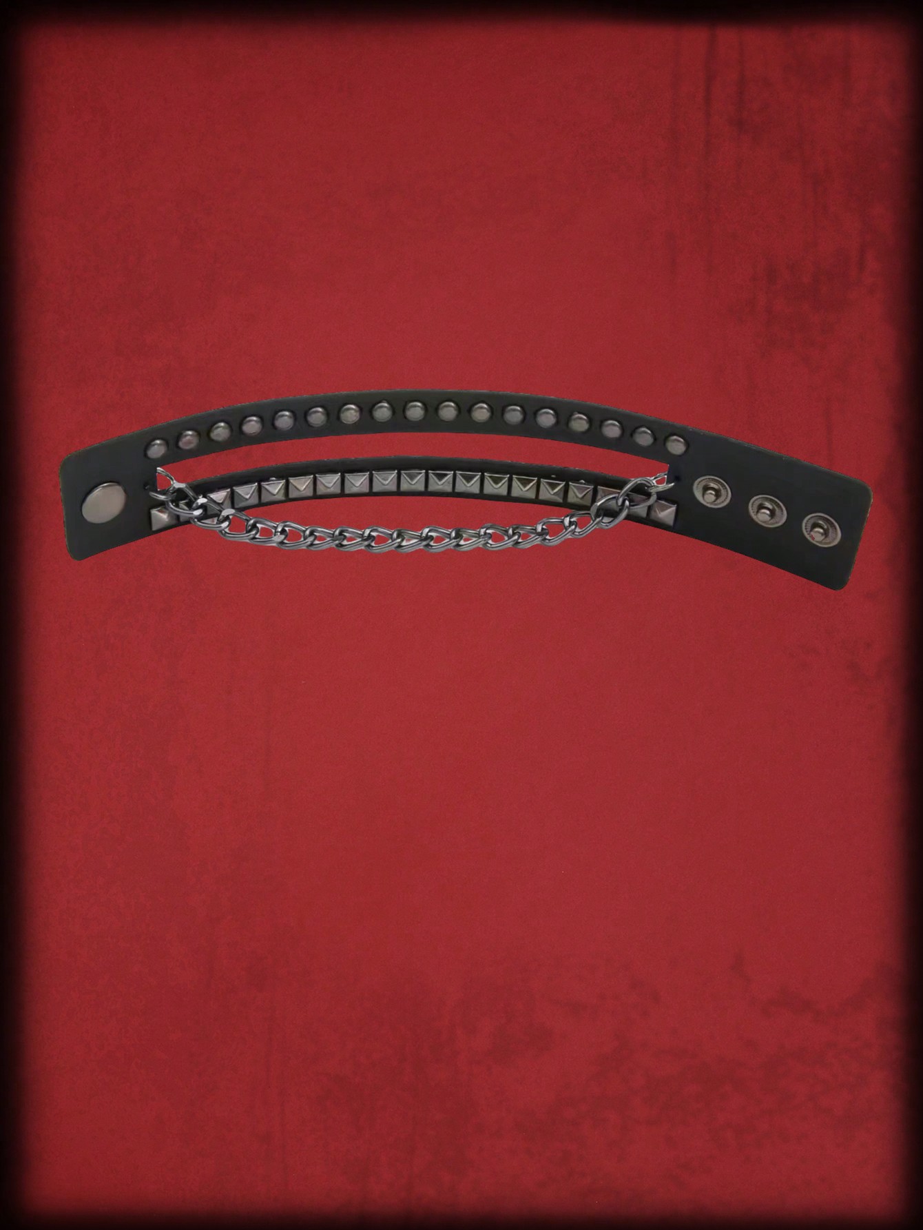 Grunge Punk 1pc Gothic Punk Style Black Chain Square Stud Pu Leather Bracelet For Women Daily Wear