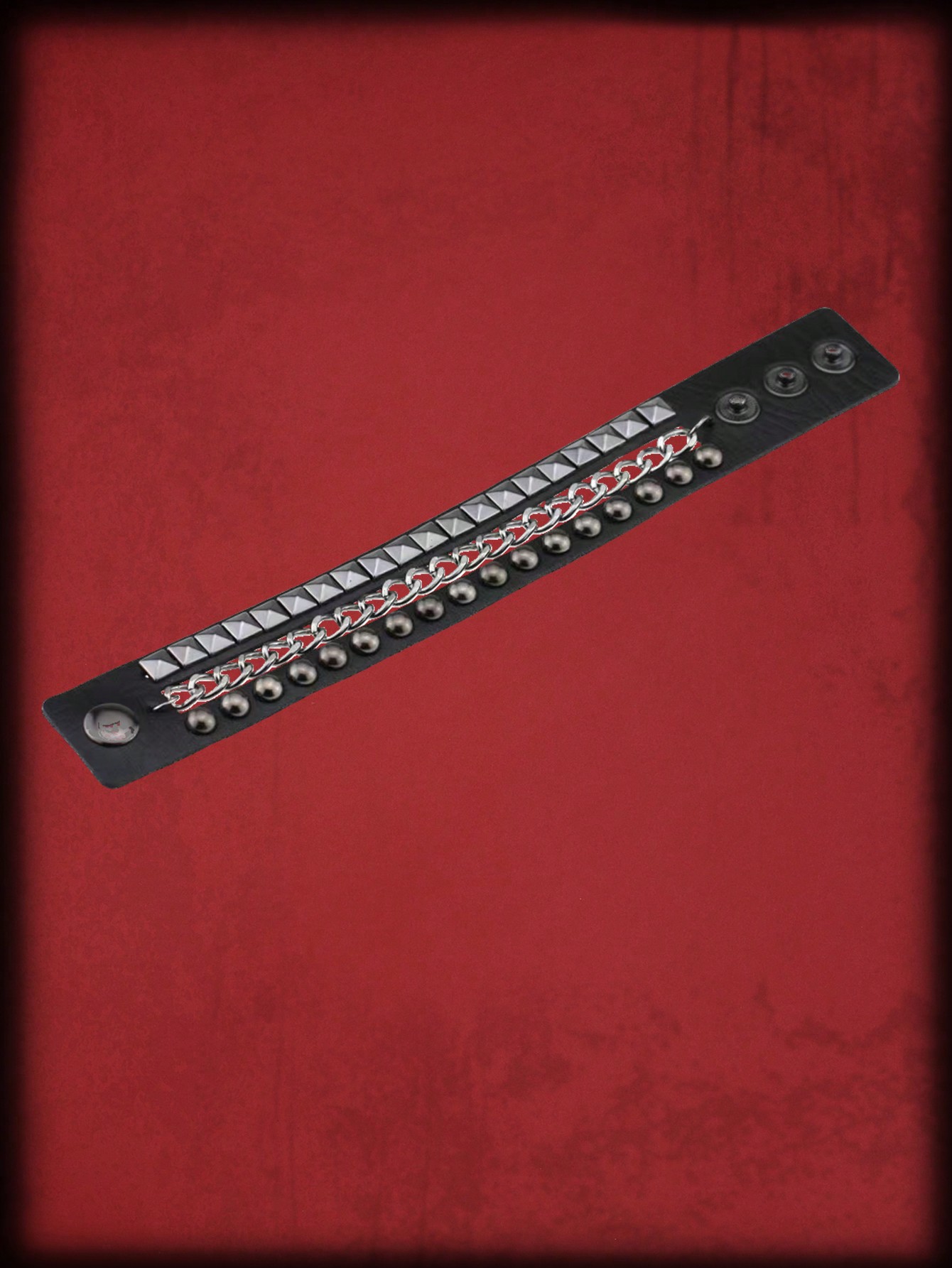 Grunge Punk 1pc Gothic Punk Style Black Chain Square Stud Pu Leather Bracelet For Women Daily Wear