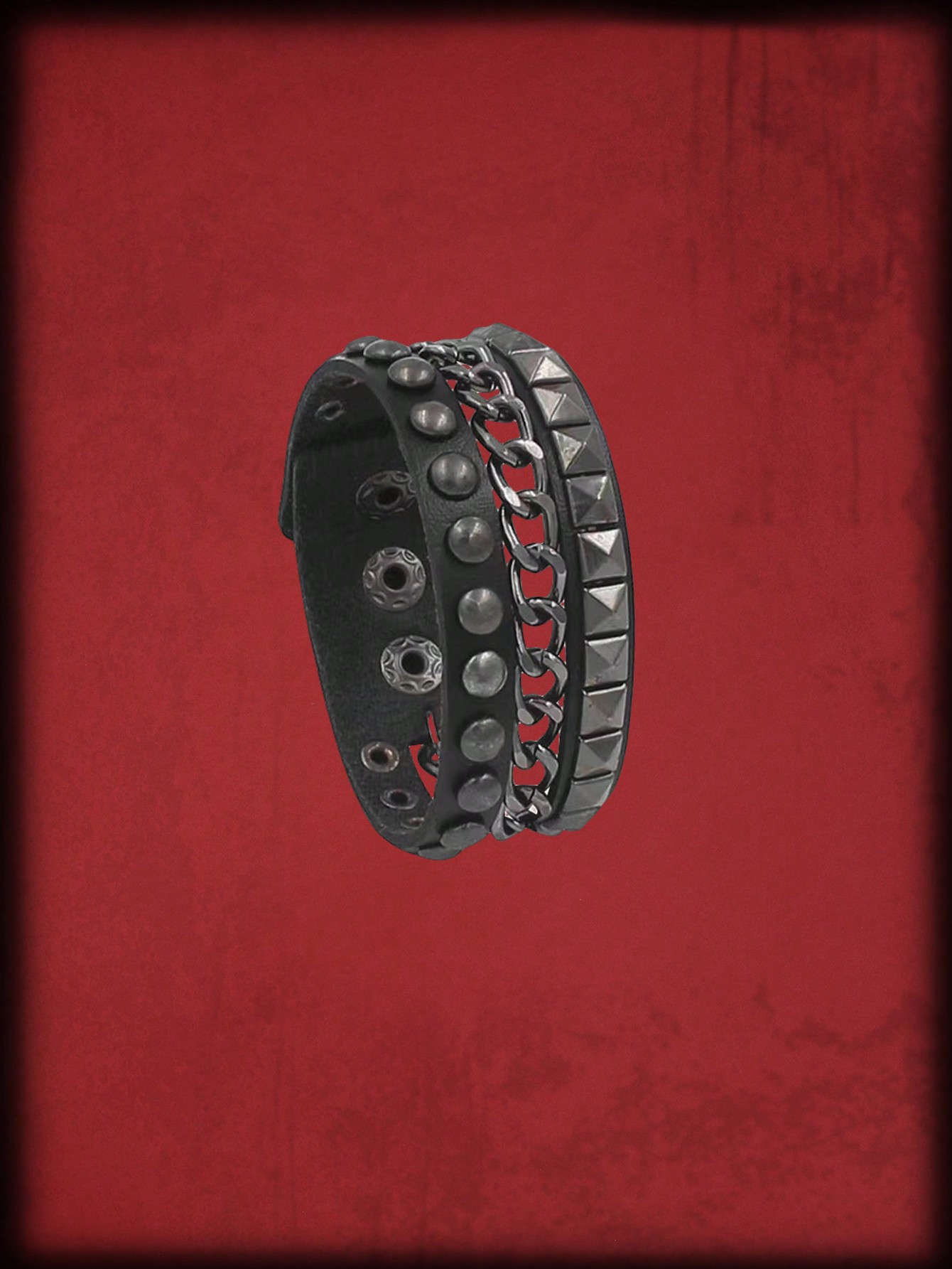 Grunge Punk 1pc Gothic Punk Style Black Chain Square Stud Pu Leather Bracelet For Women Daily Wear