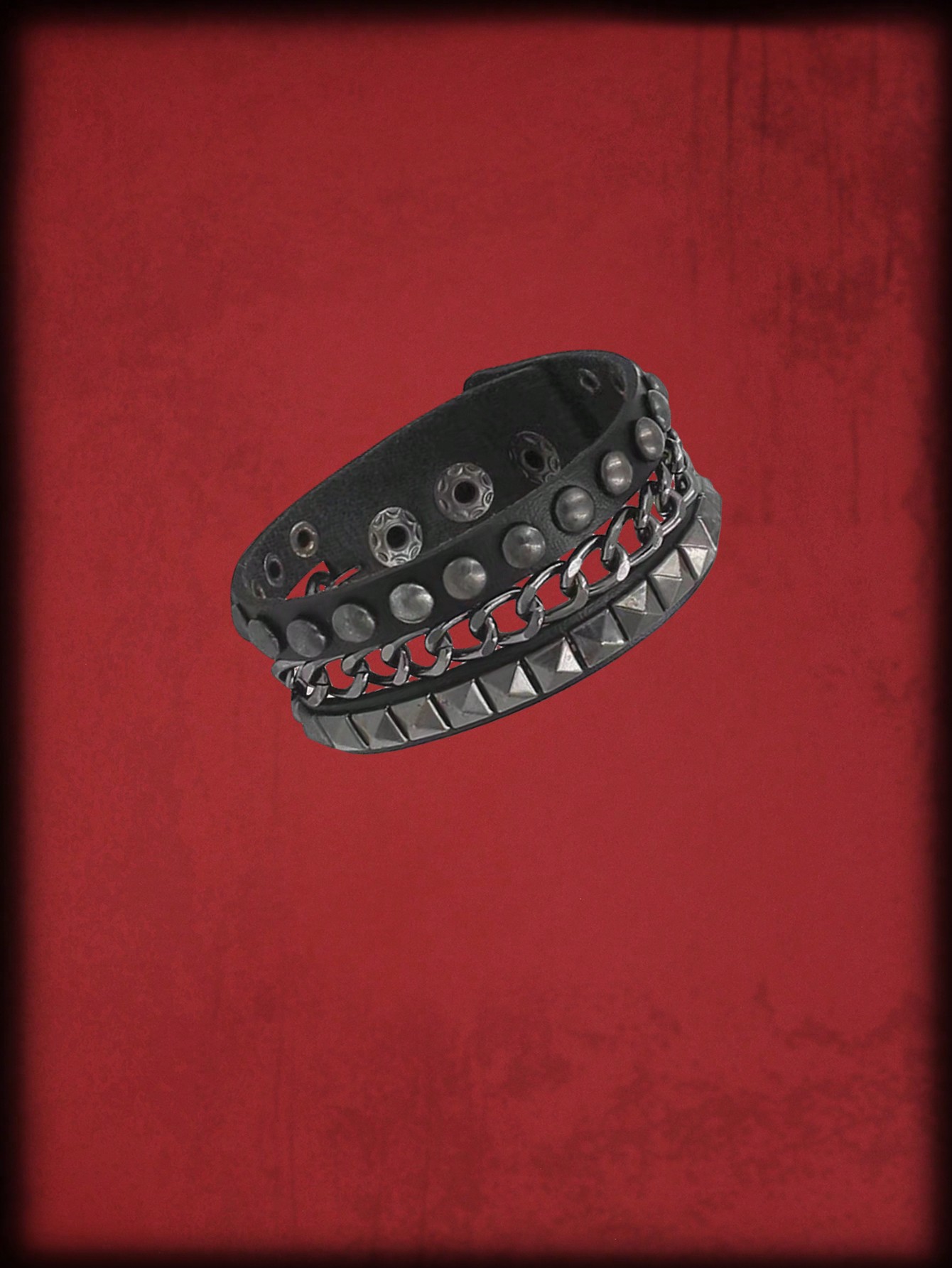 Grunge Punk 1pc Gothic Punk Style Black Chain Square Stud Pu Leather Bracelet For Women Daily Wear