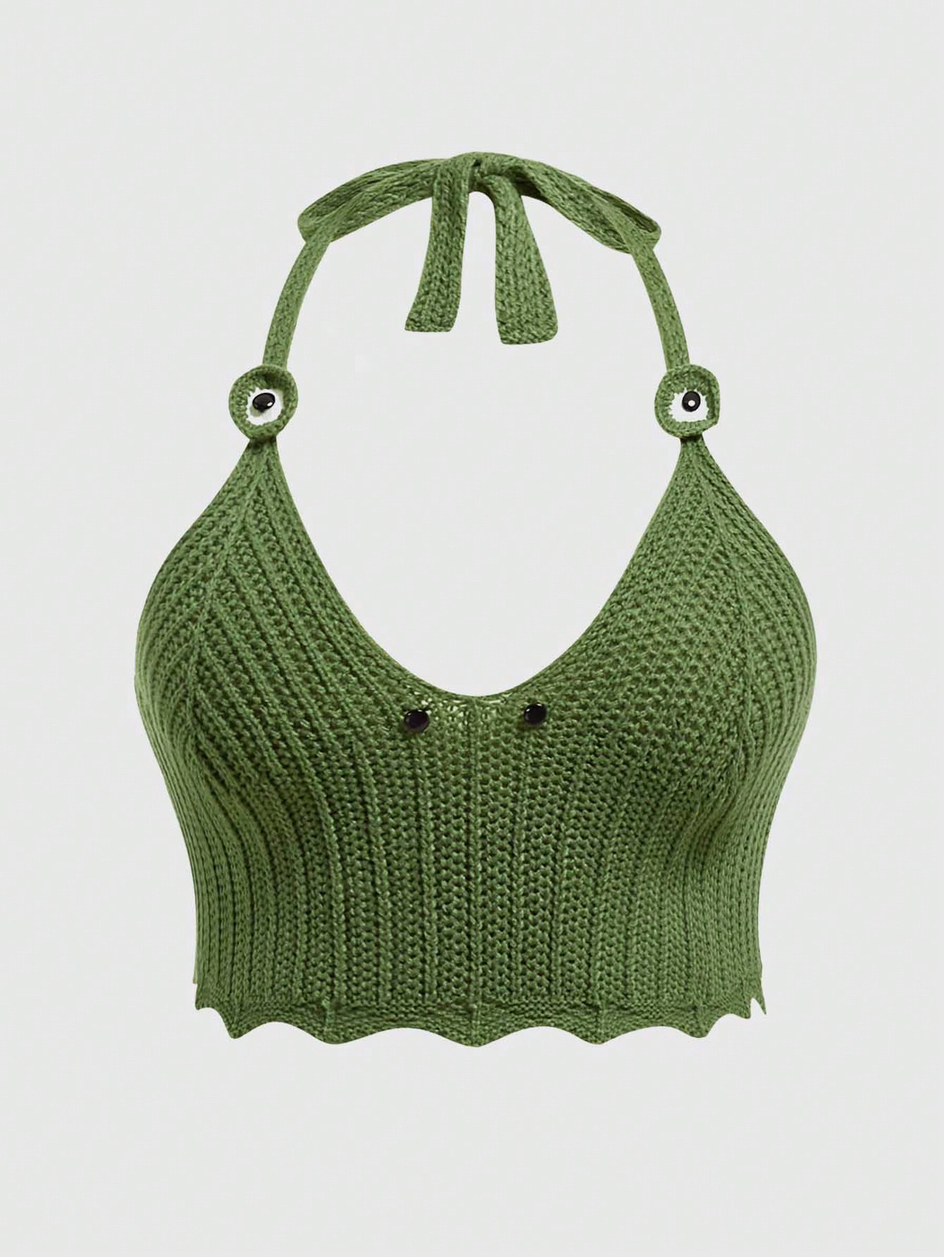 Fairycore Plus Size Women's Solid Color Halter Knit Top