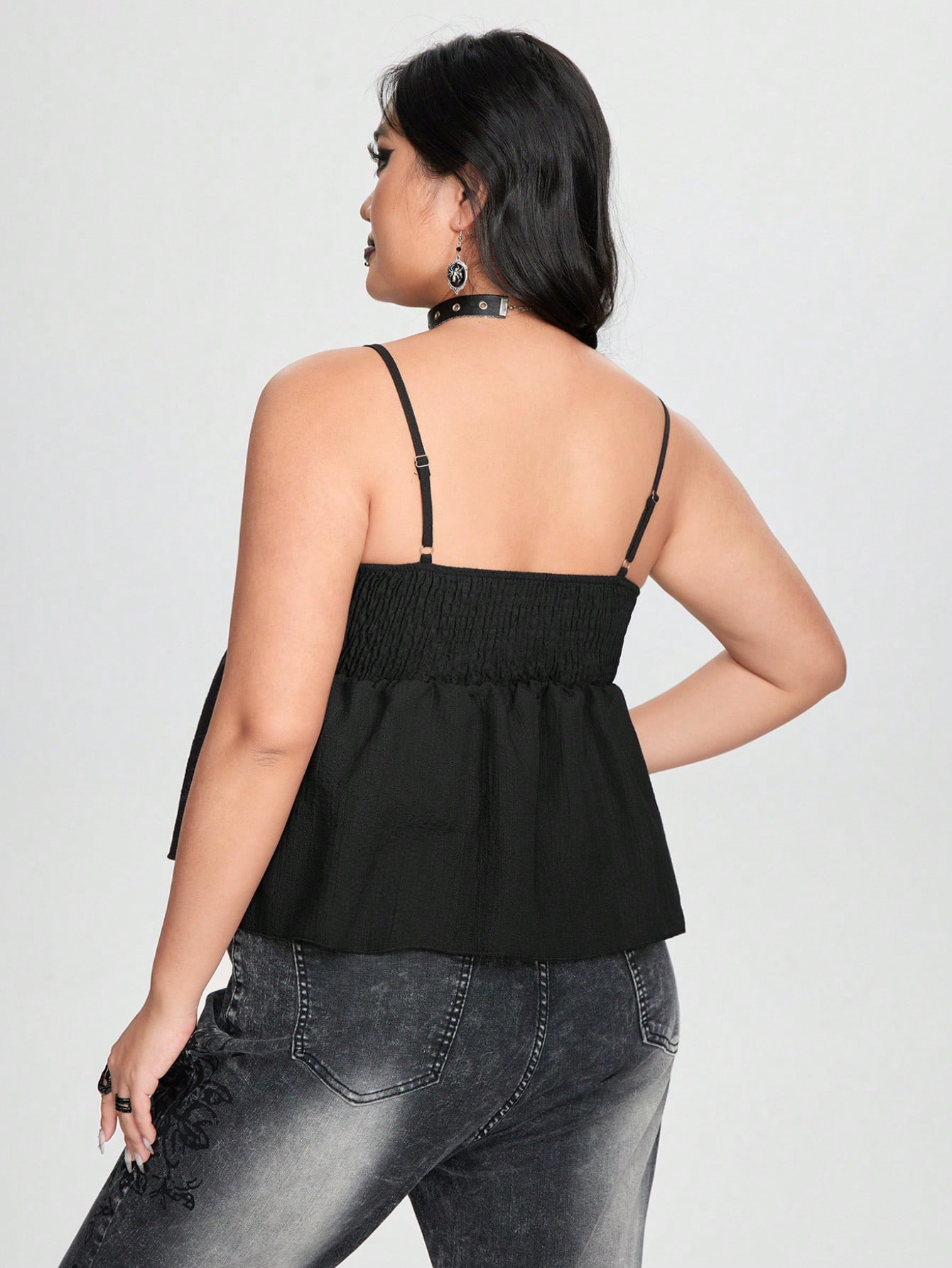 Goth Plus Frill Trim Knot Front Cami Top