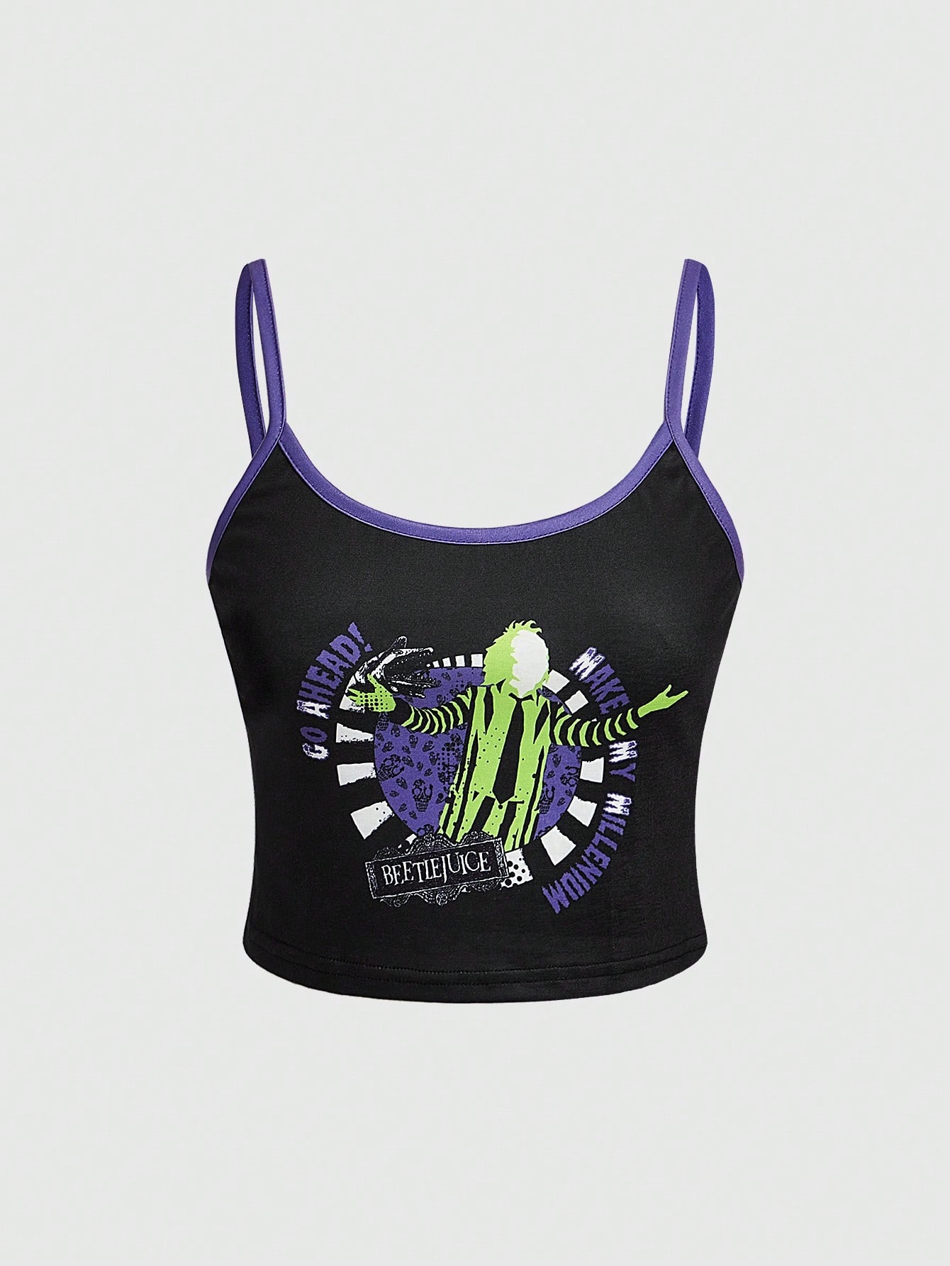 Beetlejuice | ROMWE Dark Gothic Horror Movie Patterned Cami Top & Pants Pajama Set, School