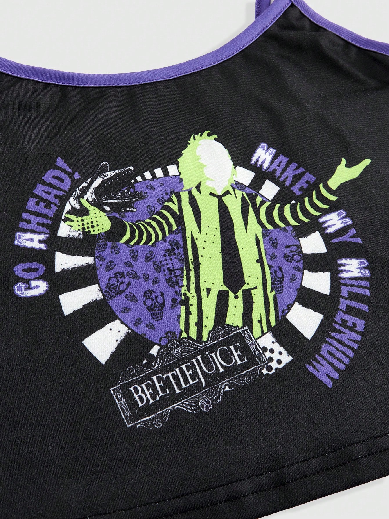 Beetlejuice | ROMWE Dark Gothic Horror Movie Patterned Cami Top & Pants Pajama Set, School