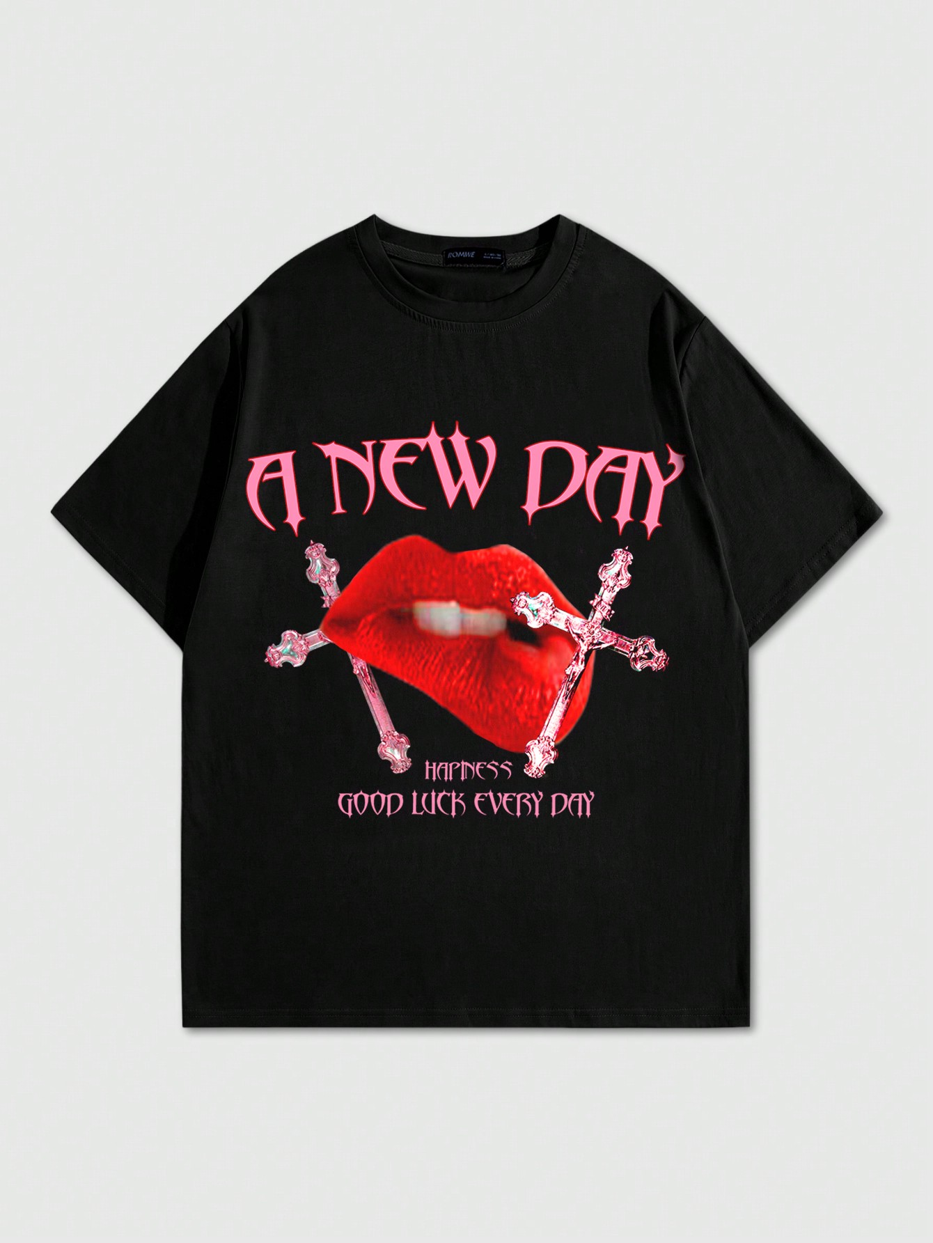 Street Life Men's Casual Mouth, Letter And Cross Print T-Shirt For Summer