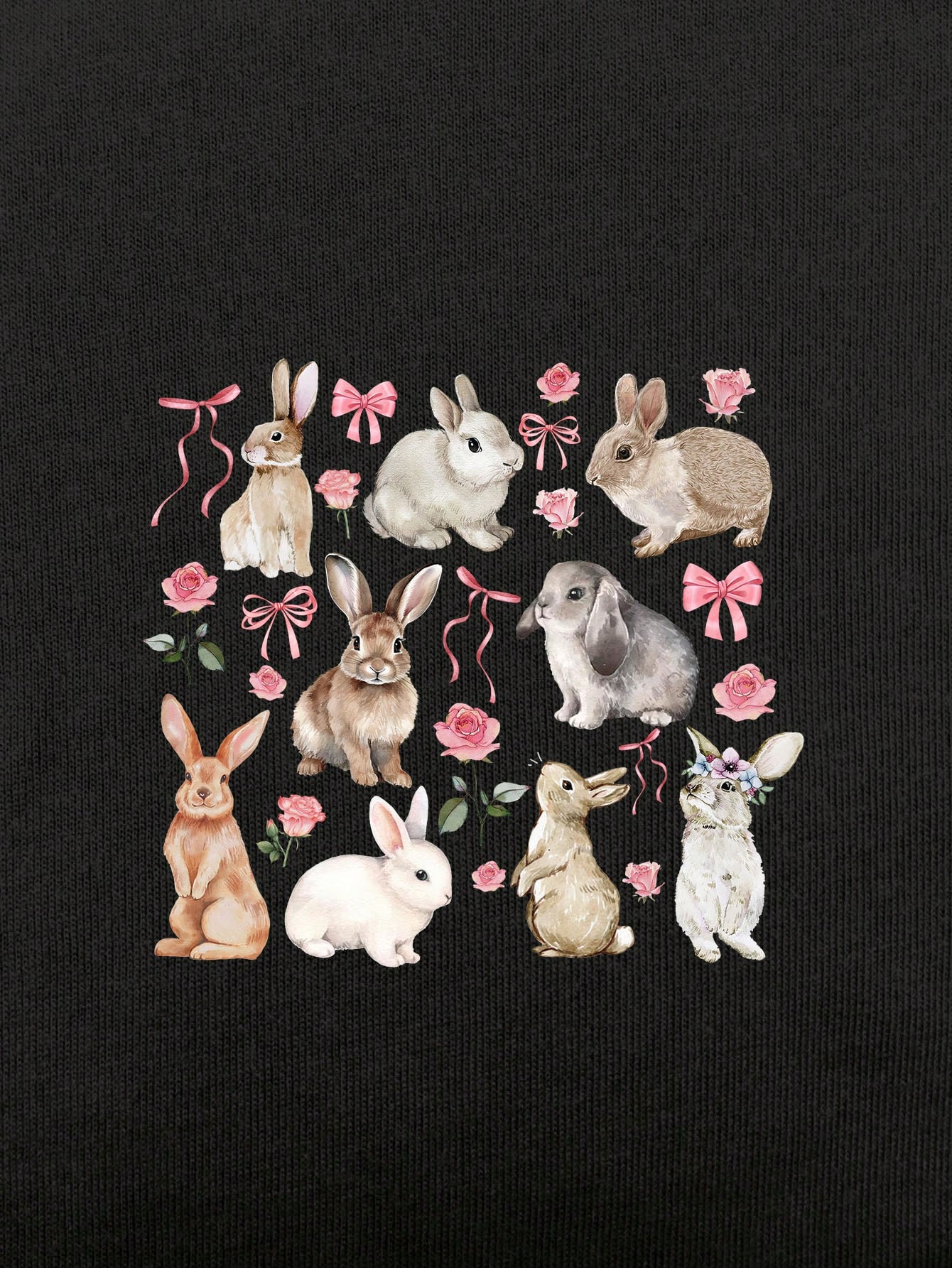 Kawaii Cute And Lovely Style Rabbit & Floral Print Women's Short Sleeve T-Shirt, School