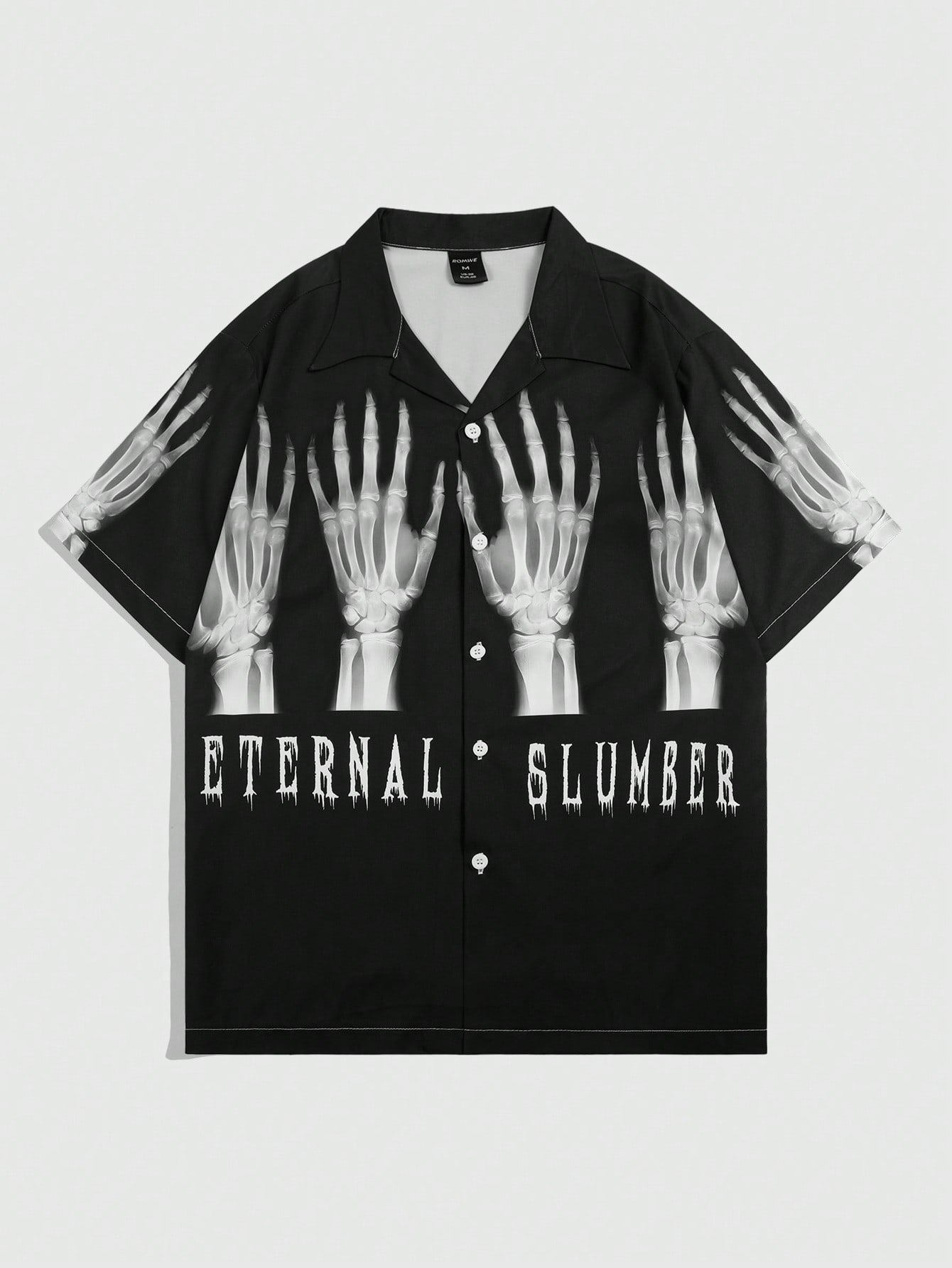 Goth Men Fashionable X-Ray Skull Print And Lettering Short-Sleeved Shirt