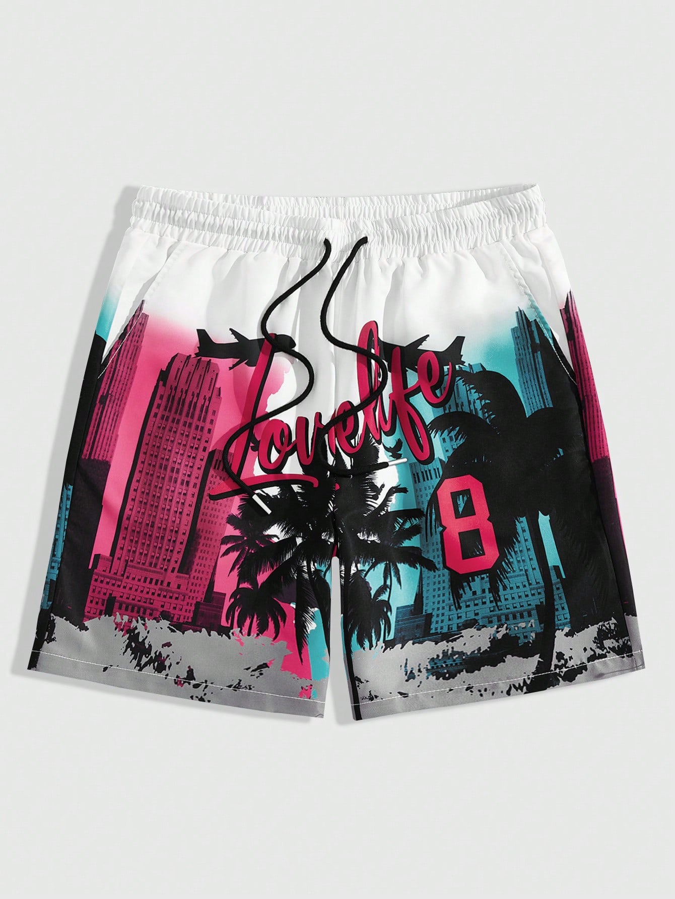 Street Life Men Vacation Printed Shorts, Suitable For Daily Wear In Spring And Summer