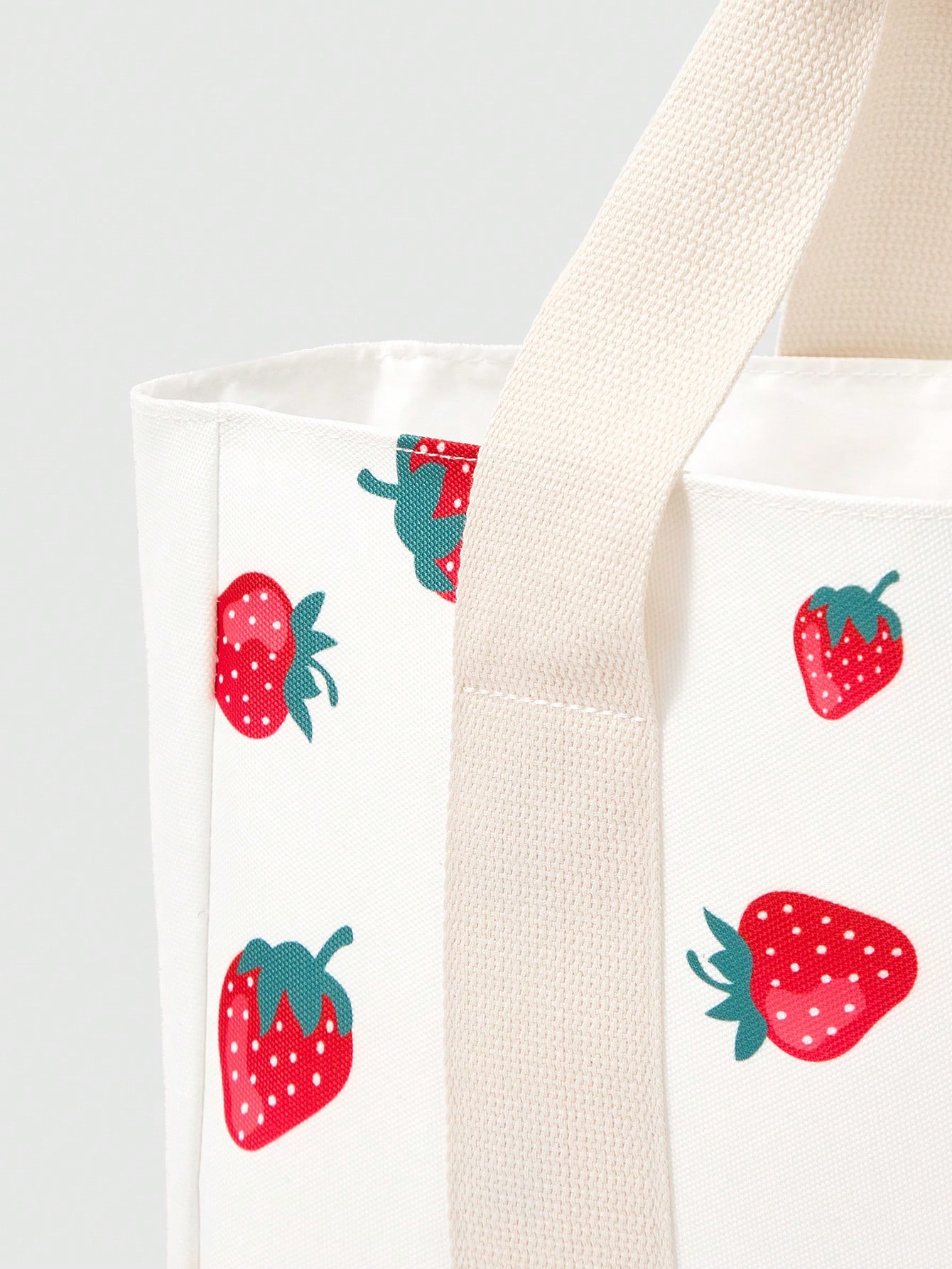 Kawaii Fashion Strawberry Printed Large Capacity Women Tote Bag, Trendy & Cute Strawberry Purse Valentines