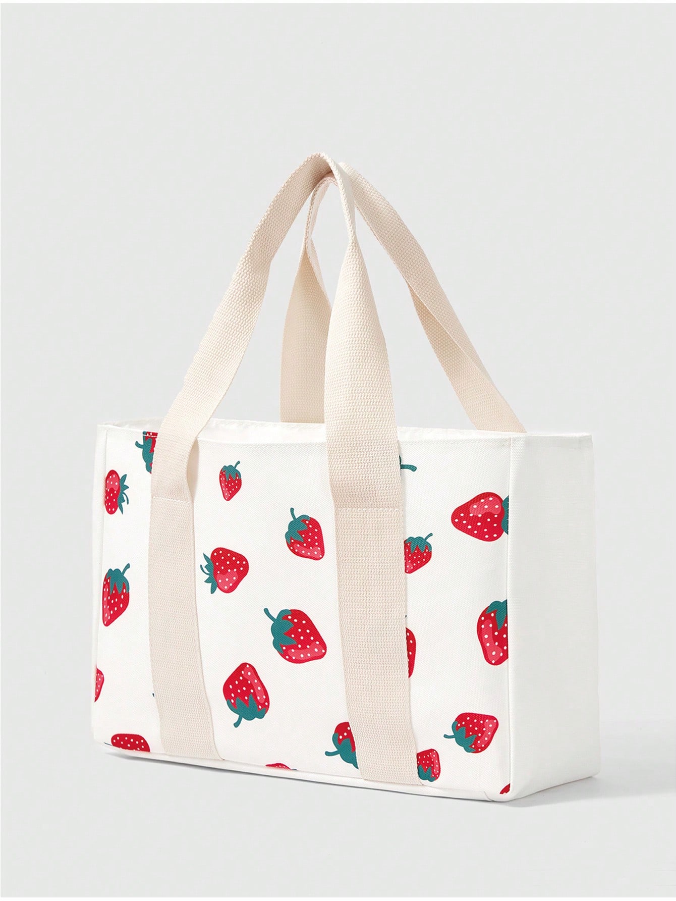 Kawaii Fashion Strawberry Printed Large Capacity Women Tote Bag, Trendy & Cute Strawberry Purse Valentines