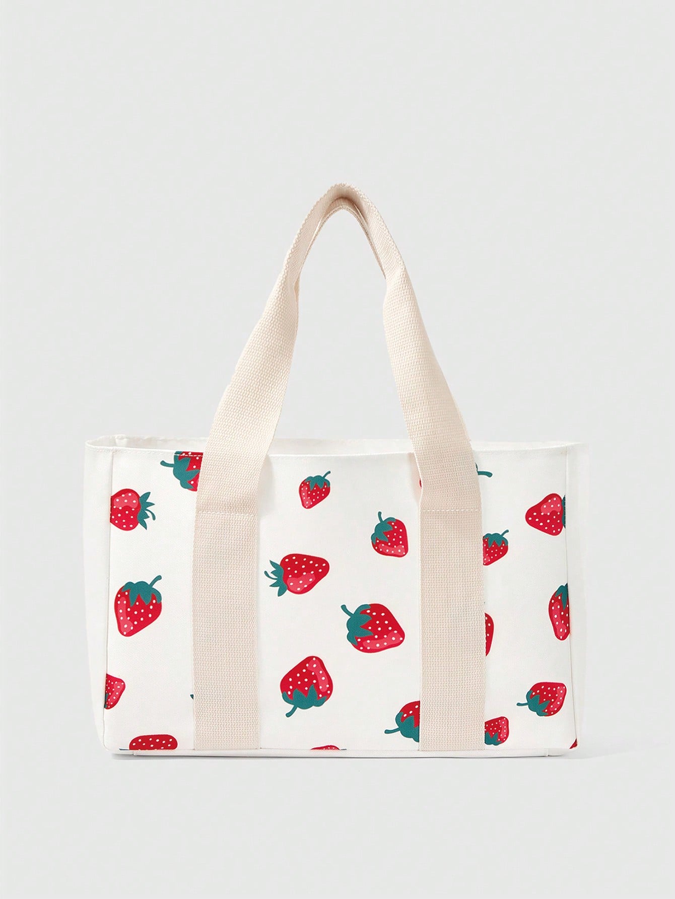 Kawaii Fashion Strawberry Printed Large Capacity Women Tote Bag, Trendy & Cute Strawberry Purse Valentines