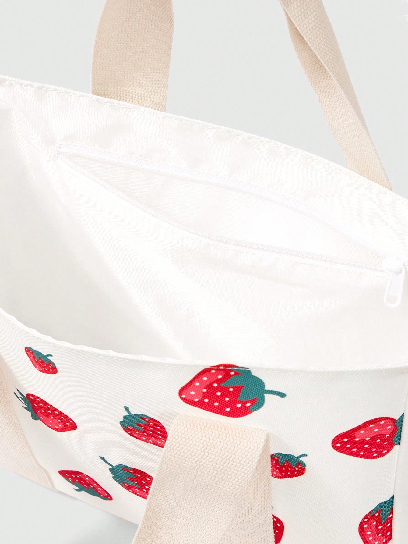 Kawaii Fashion Strawberry Printed Large Capacity Women Tote Bag, Trendy & Cute Strawberry Purse Valentines