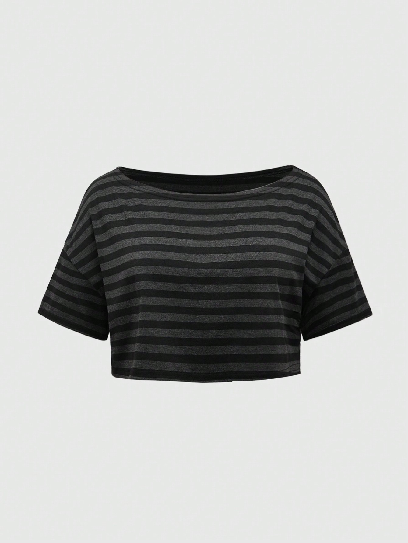 Grunge Punk Plus Size Summer Casual Striped Cropped Loose T-Shirt