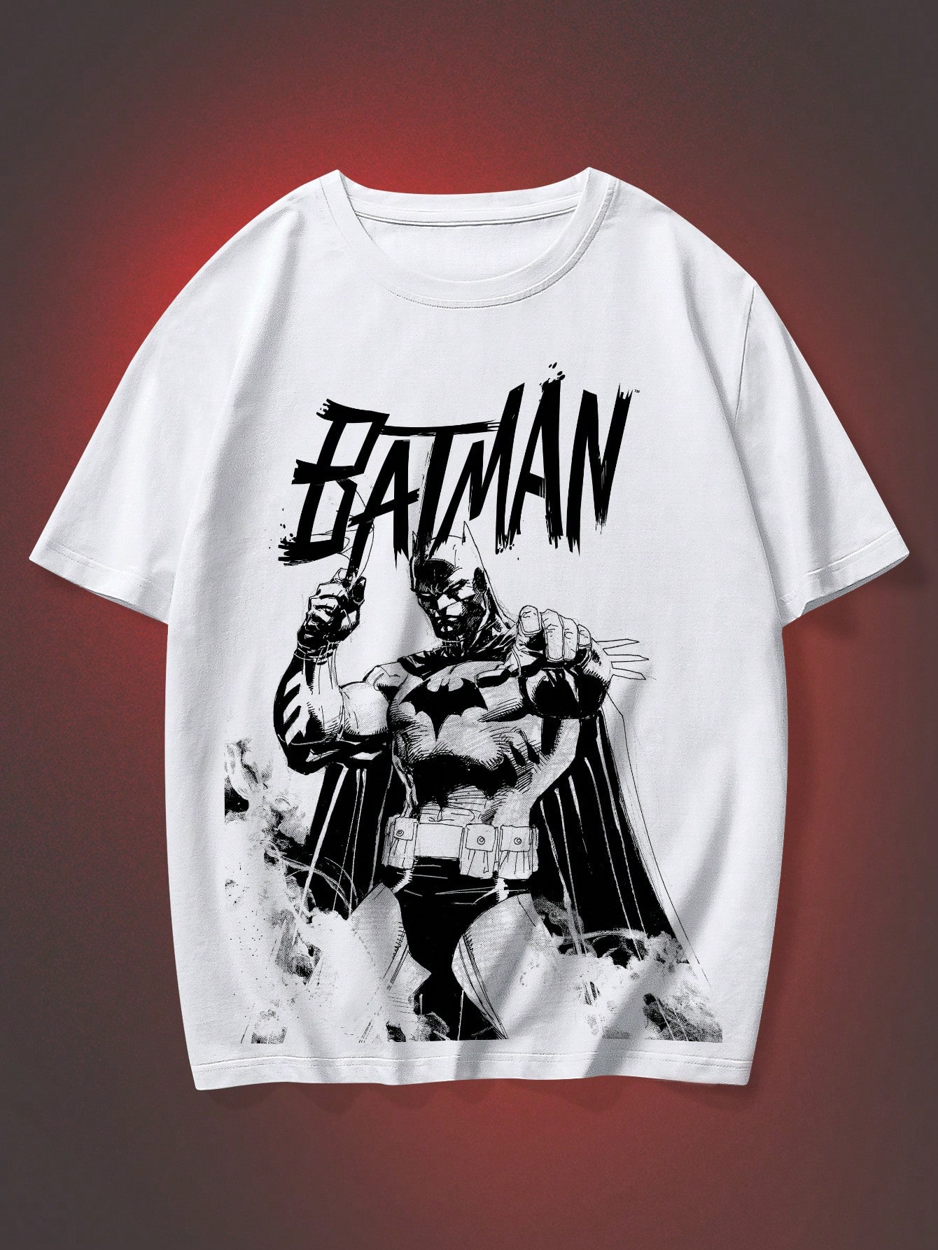 Batman X ROMWE Men's Cartoon Letter Printed T-Shirt, School