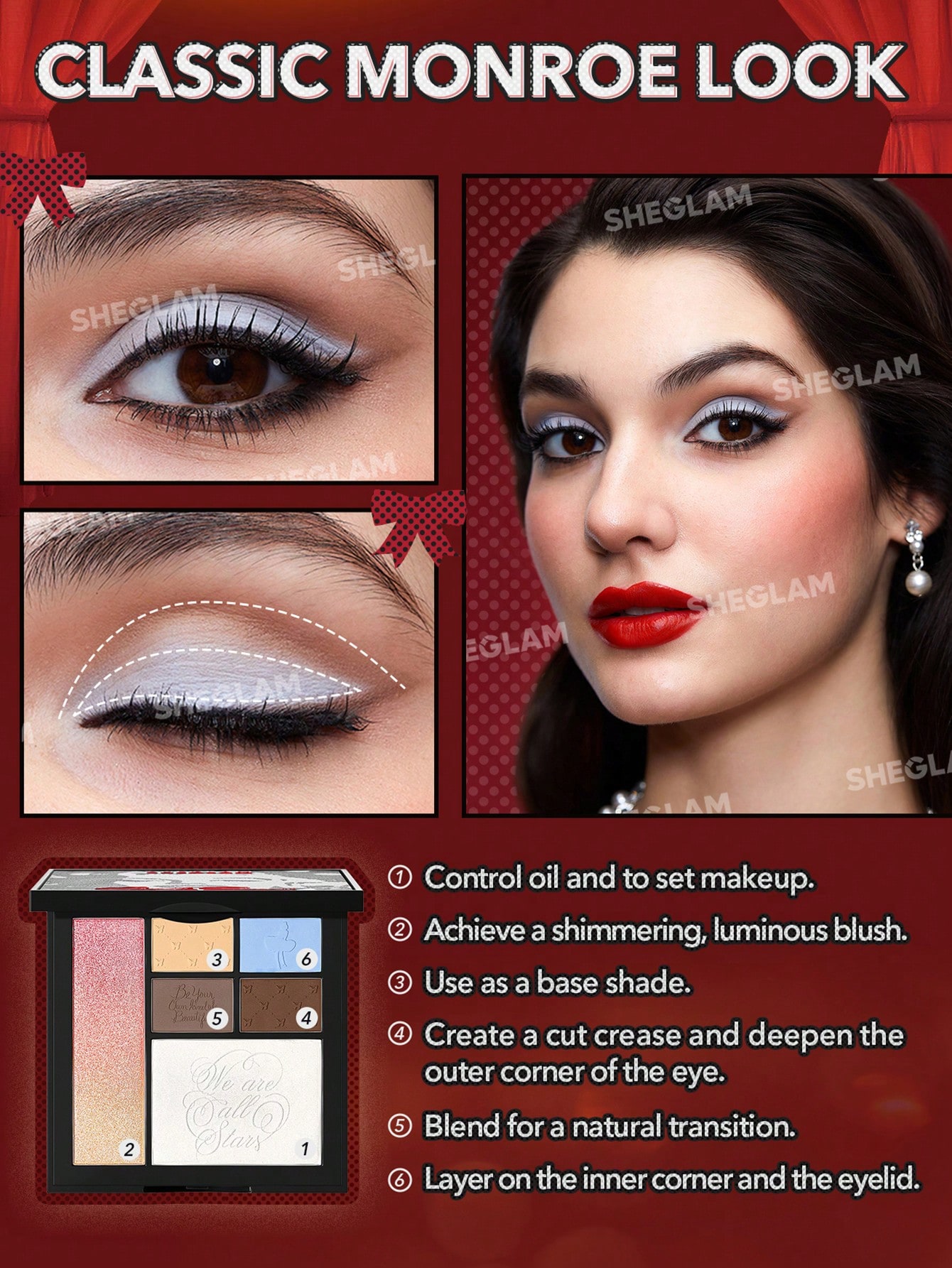 Marilyn Monroe X SHEGLAM Day Dreamer Face & Eye Palette Valentine Day Decor Love Gift Winter Y2K Makeup Party Beach Travel Holiday Camping Outdoors Present Rose Fashion Girl New Year Cosmetic Cosplay Best Trip Festivals Color Fancy Campus School Charm Vibe
