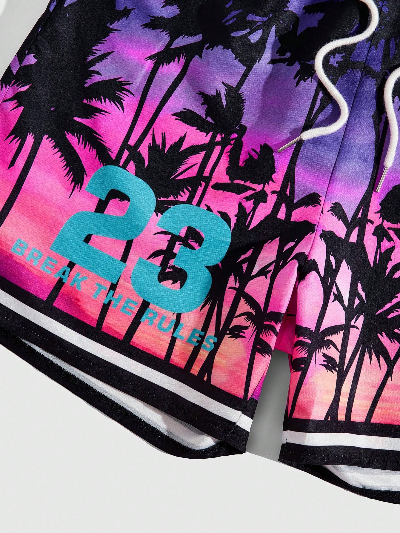 Street Life Men's Palm Tree & Letter Print Drawstring Waist Basketball Shorts