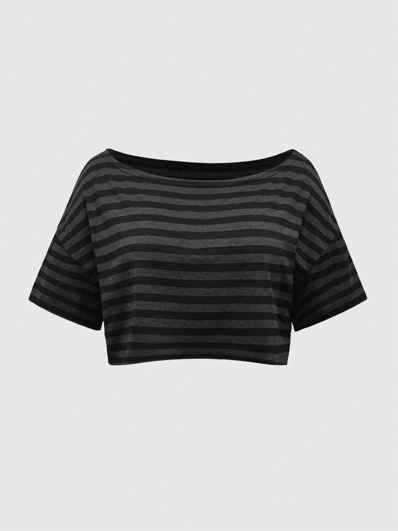 Grunge Punk Plus Size Summer Casual Striped Cropped Loose T-Shirt
