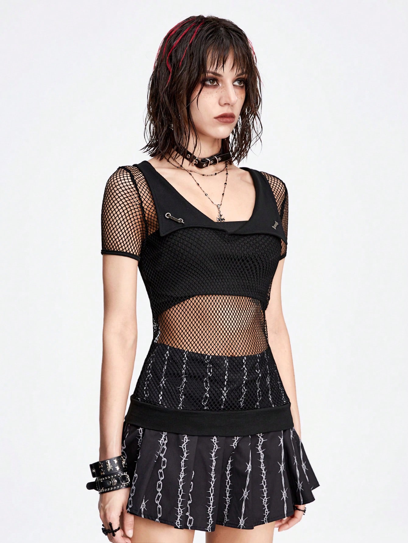Grunge Punk Punk Subculture See-Through Mesh Tight Elastic Women Top