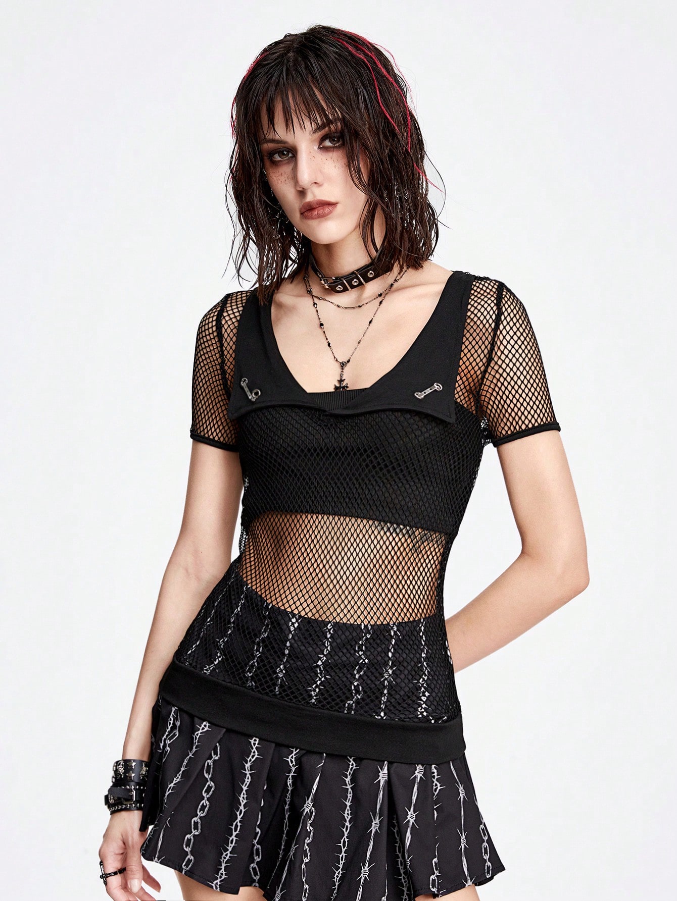 Grunge Punk Punk Subculture See-Through Mesh Tight Elastic Women Top