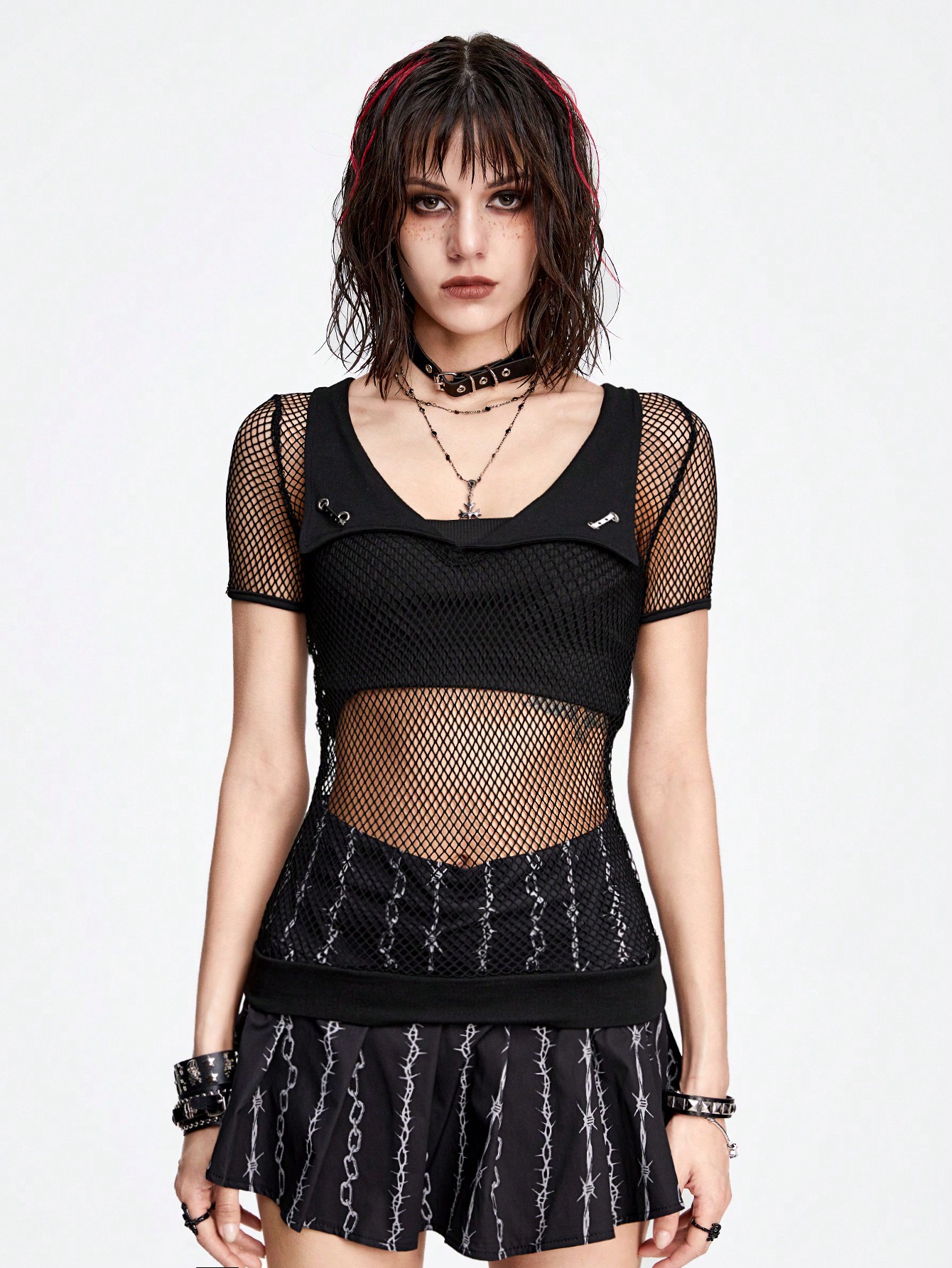 Grunge Punk Punk Subculture See-Through Mesh Tight Elastic Women Top