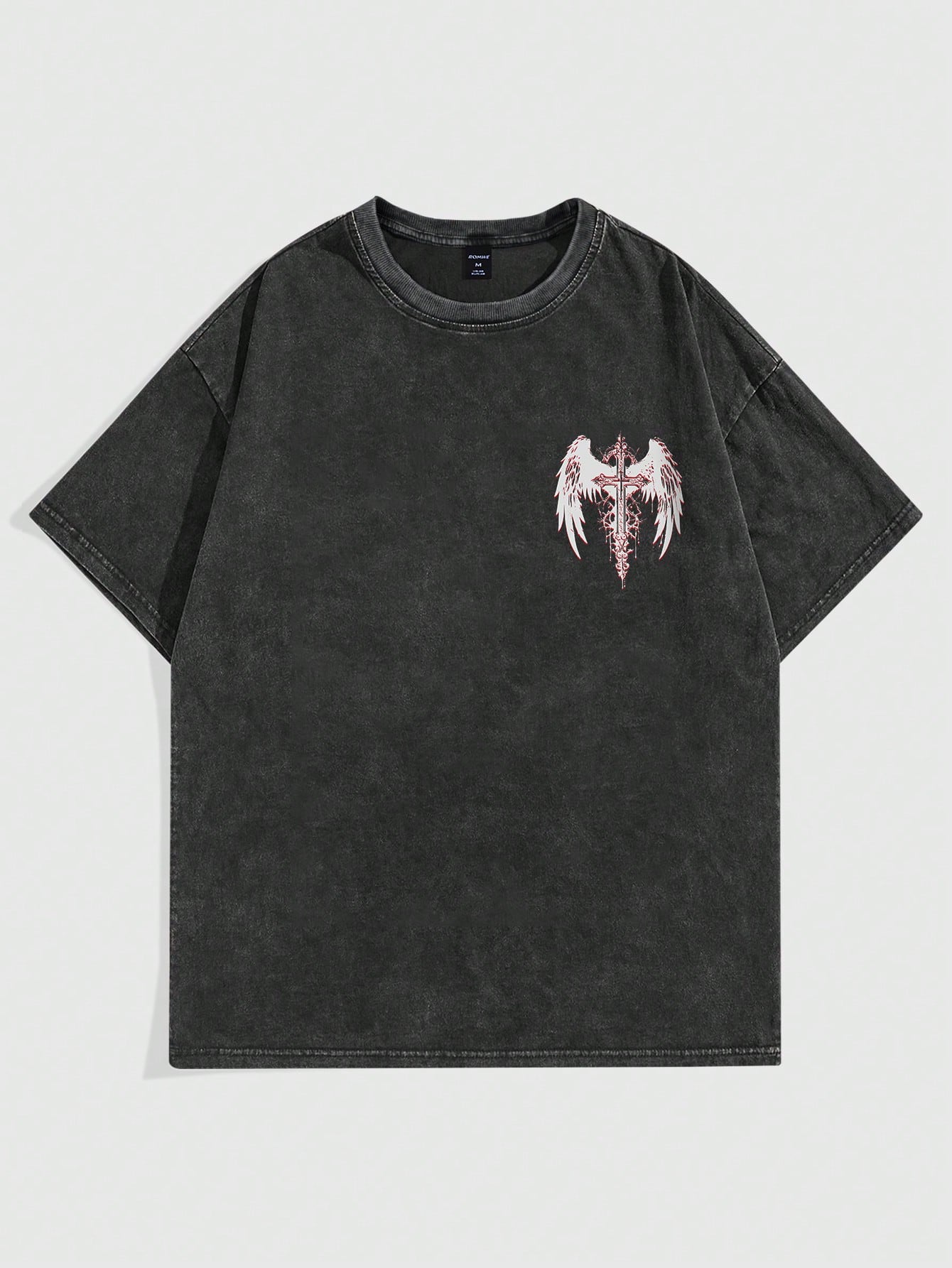 Grunge Punk Men High Street Vintage Distressed Snow-Washed Round Neck T-Shirt, Perfect For Casual Daily Wear In Spring And Summer, School