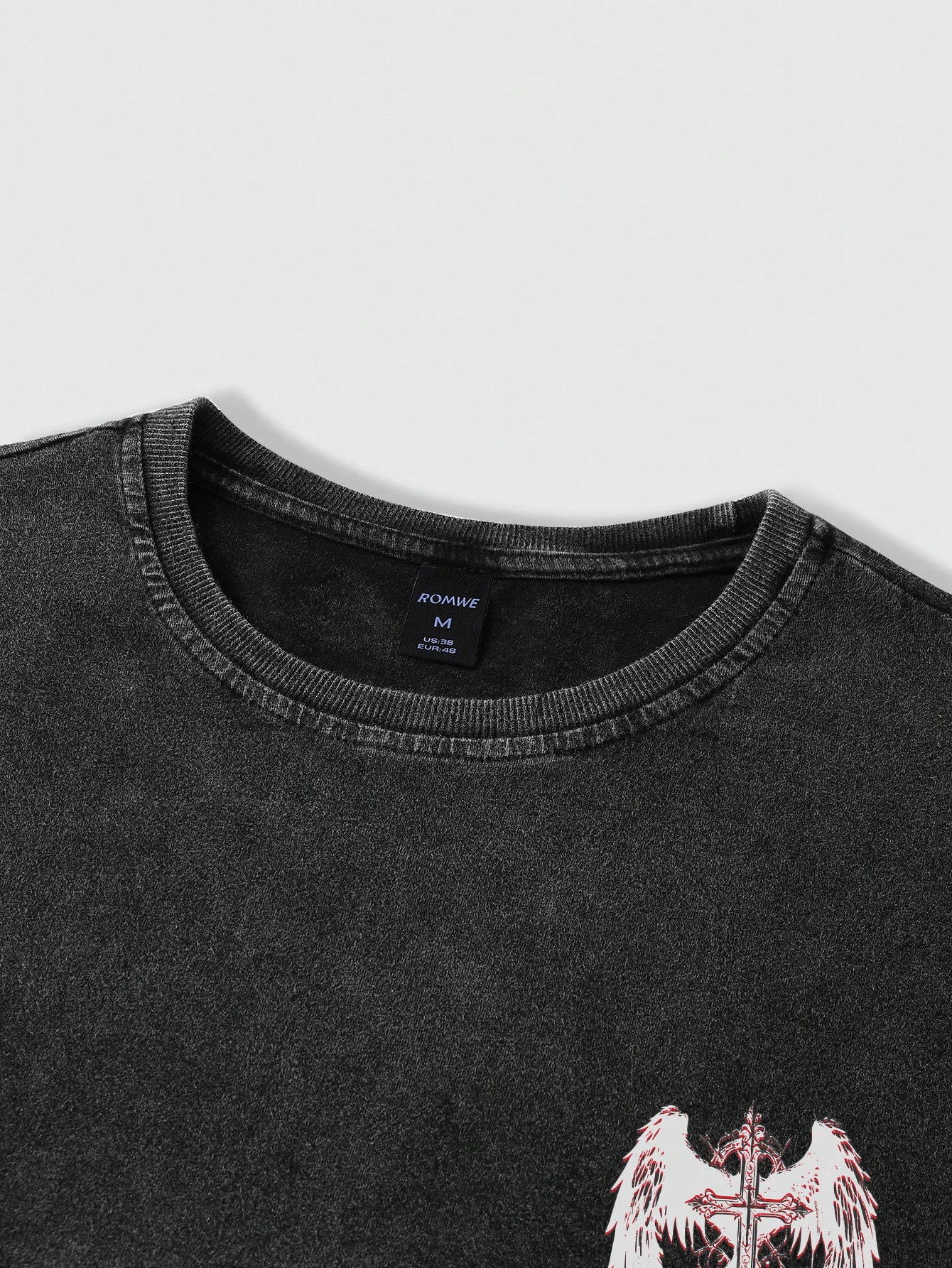 Grunge Punk Men High Street Vintage Distressed Snow-Washed Round Neck T-Shirt, Perfect For Casual Daily Wear In Spring And Summer, School