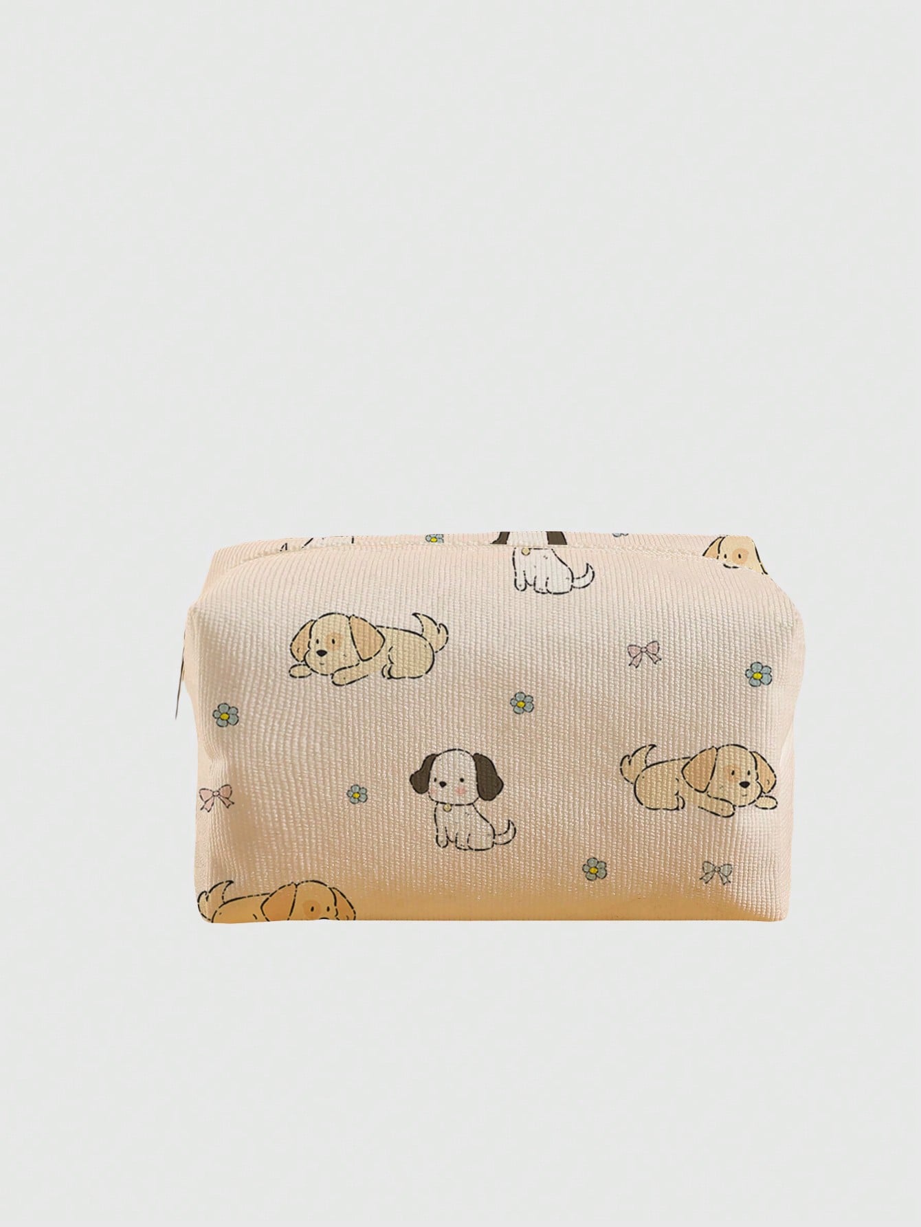 Kawaii Octagonal Makeup Bag With Dog And Flower Print Design