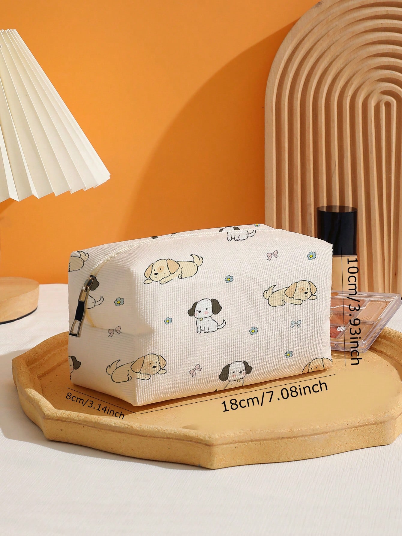 Kawaii Octagonal Makeup Bag With Dog And Flower Print Design