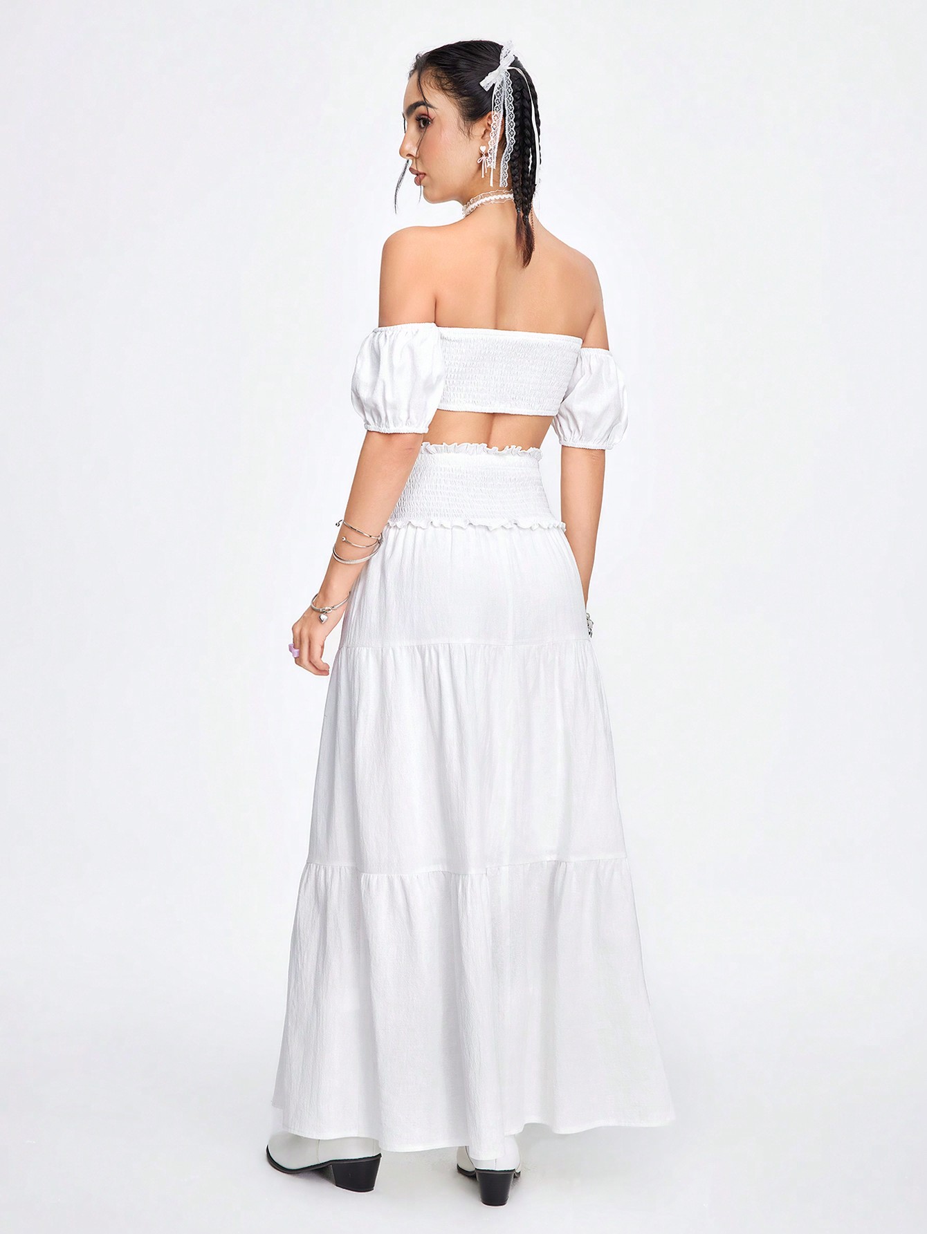 Fairycore Casual Beach Style Strapless A-Line Loose Skirt Women 2pcs Set For Holiday Or Vacation Outfits
