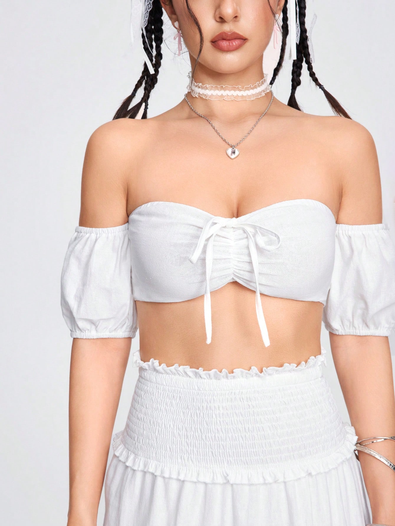 Fairycore Casual Beach Style Strapless A-Line Loose Skirt Women 2pcs Set For Holiday Or Vacation Outfits